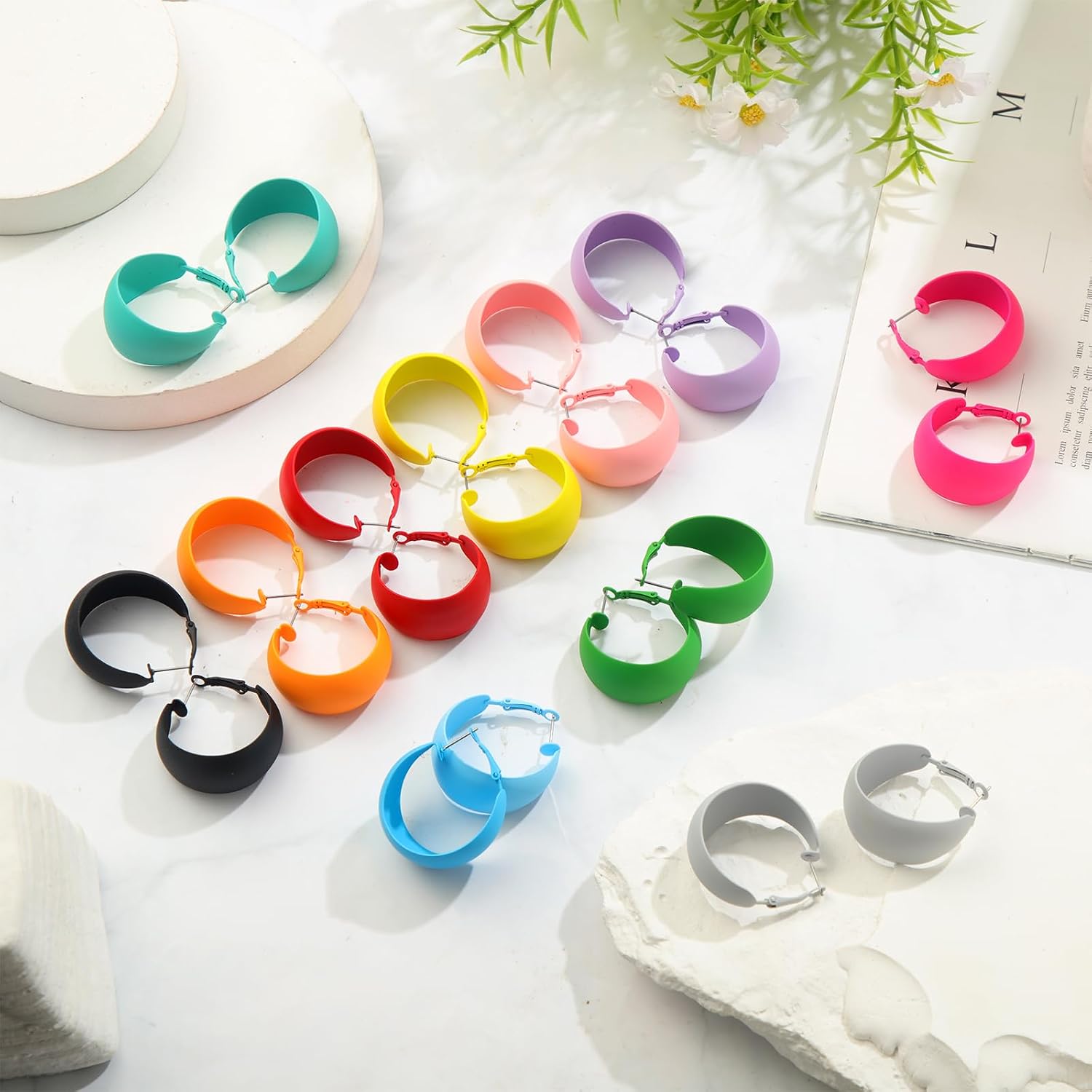 Sasylvia 16 Pairs Colored Hoop Earrings for Women Matte Colorful Hoop 80s Retro Neon Summer Drop Earrings