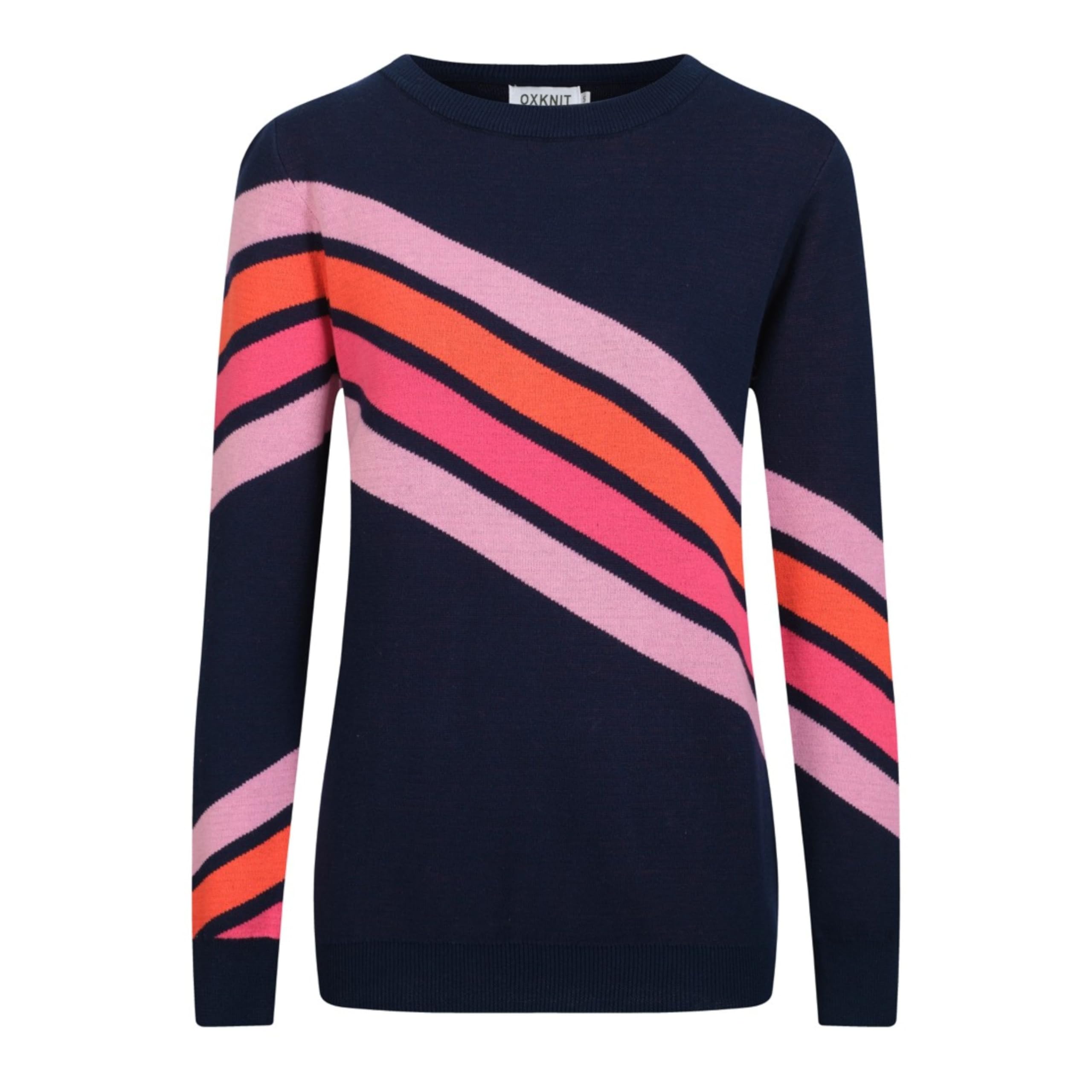 OXKNIT Maglietta da donna a maniche lunghe, vintage, a righe, girocollo, casual, in cotone con diagonale a righe