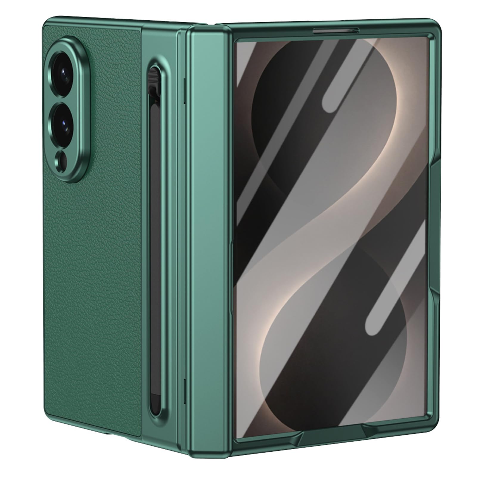 Custodia Business Per Samsung Galaxy Z Fold 8, Pelle, Penna, Pellicola | Pelle fiore business con portapenna. Antishock, antimpronta, cover pellicola schermo(Green)