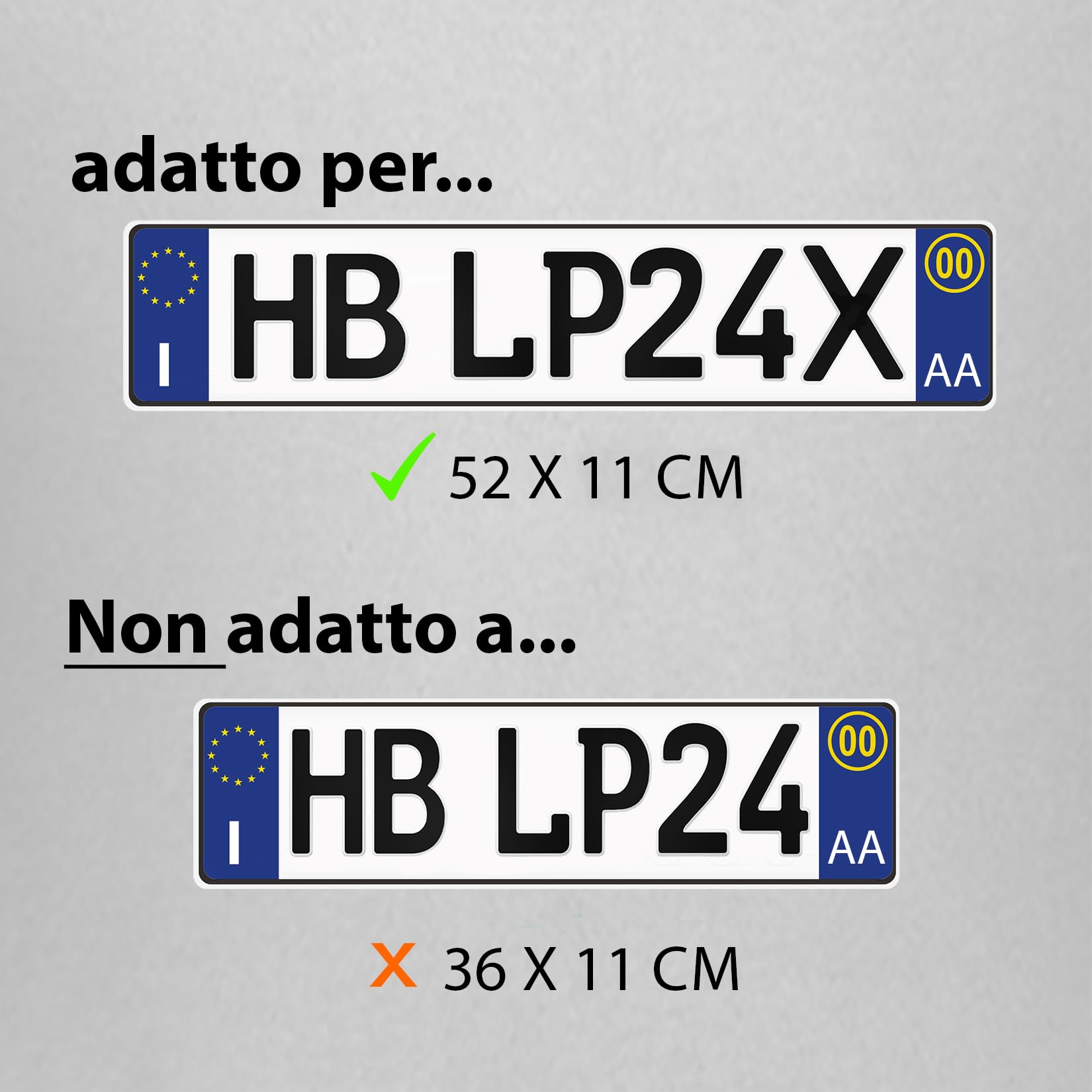Portatarga Auto - Supporto Targa - [semplice, durevole e sicuro] - 8 viti - 520x110 mm - Nero brillante - Porta Targa - adatto a qualsiasi auto - per targhe italiane omologate - Fissaggio per Targa