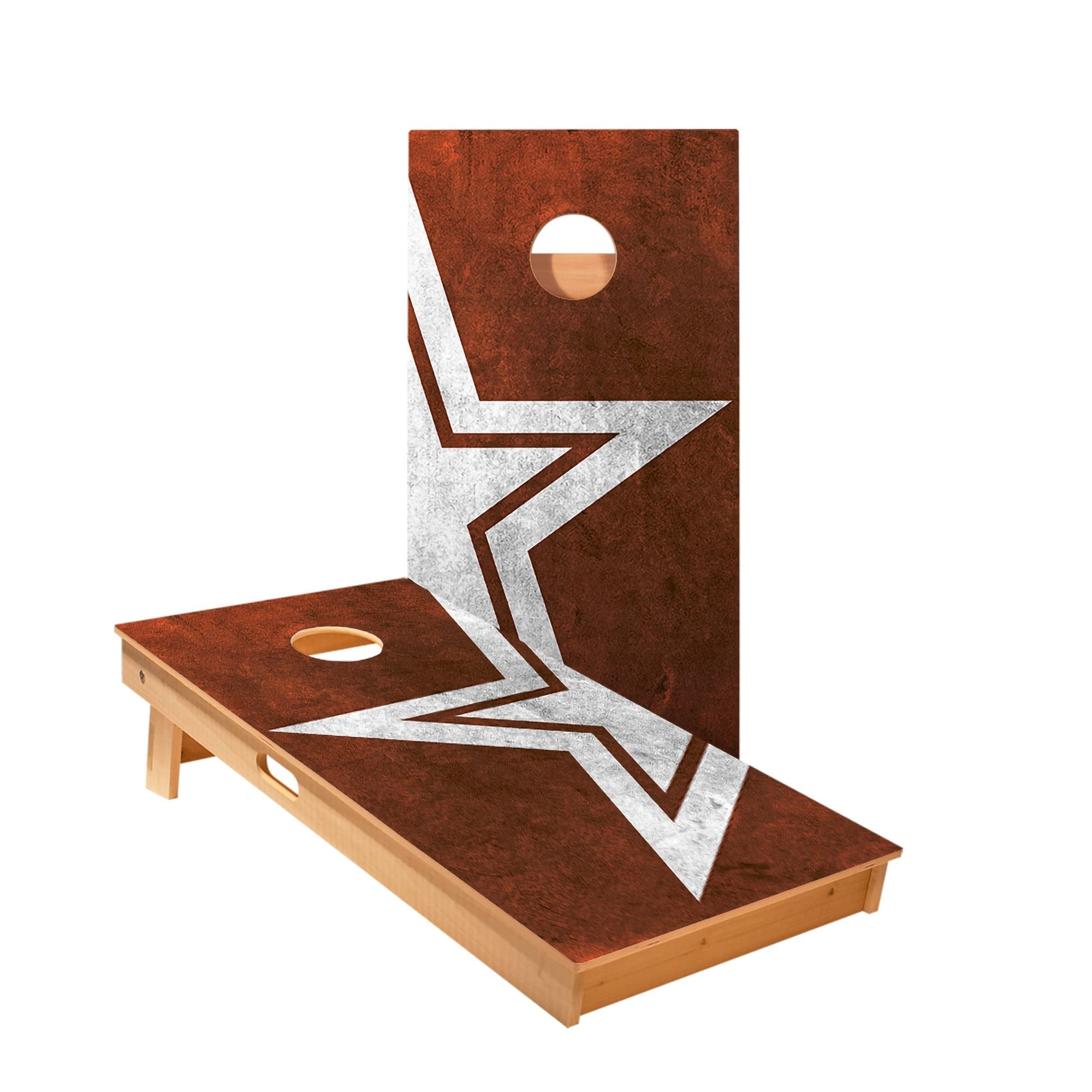 Skip's Garage Rusty Star Cornhole Boards - Includes (2) Boards (Resin Bags) + (1) Carry Case, (2) Hole Lights & (2) Edge Lights