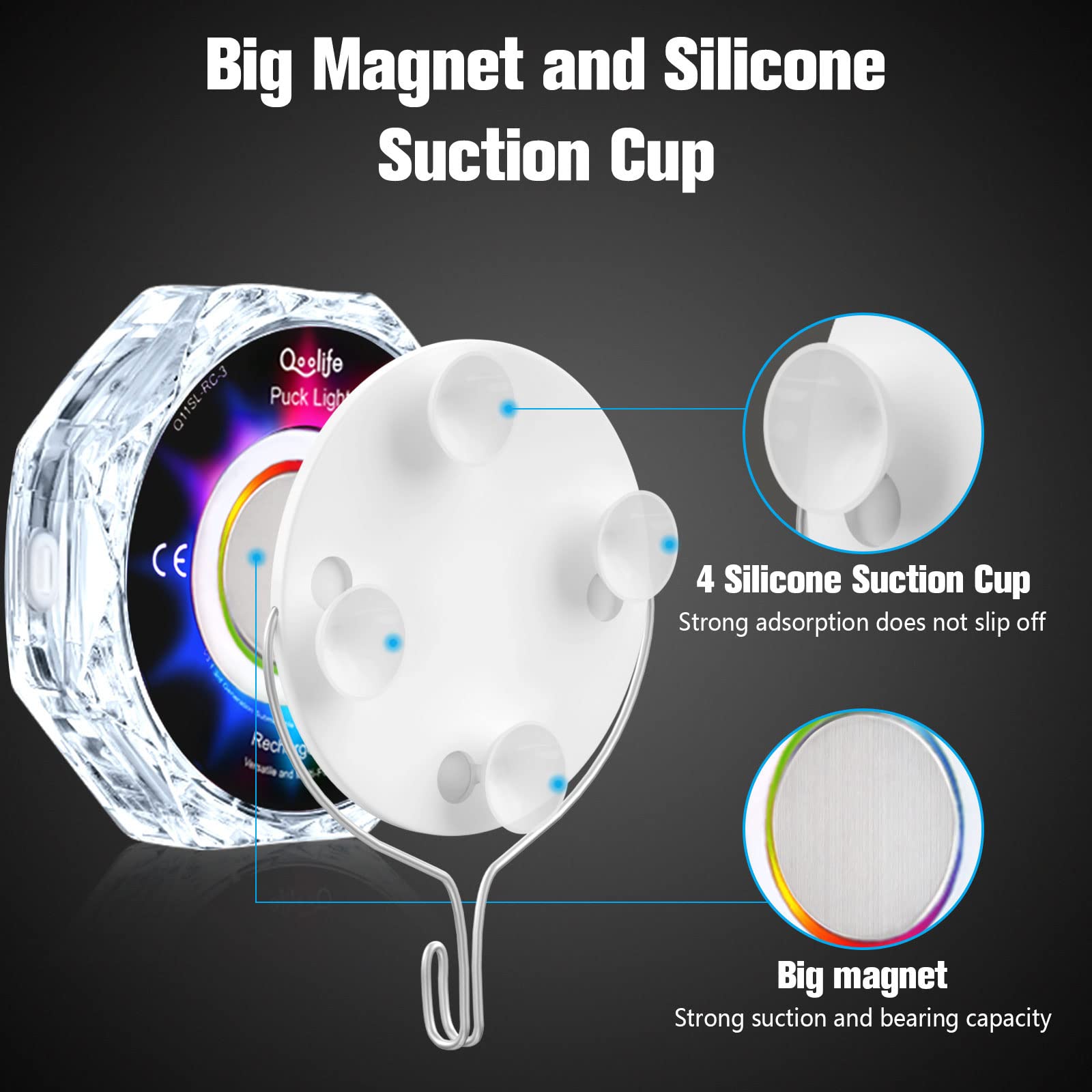 Qoolife 4" 20LED Magnetic Submersible LED Light - Appairage avec la télécommande, contrôle par groupes, lampes de piscine submersibles rechargeables et étanches (2 paquet)