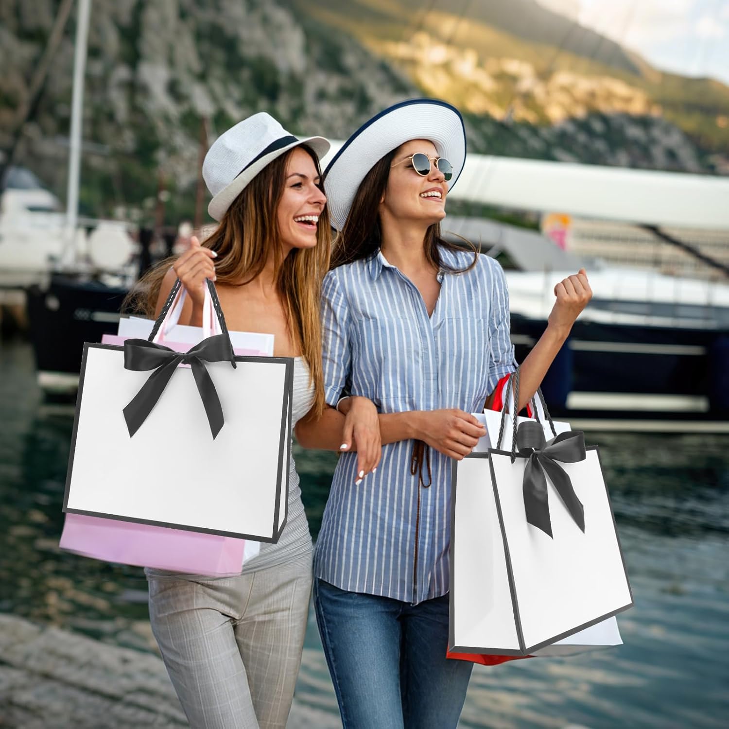 QIELSER Large Black and White Gift Bags with Handles and Ribbon, 12.5x4.5x10 Inch Paper Bags with Tissue Paper for Wedding, Bridesmaid, Baby Shower, Birthday, Holiday Party Gifts (12) - Image 7