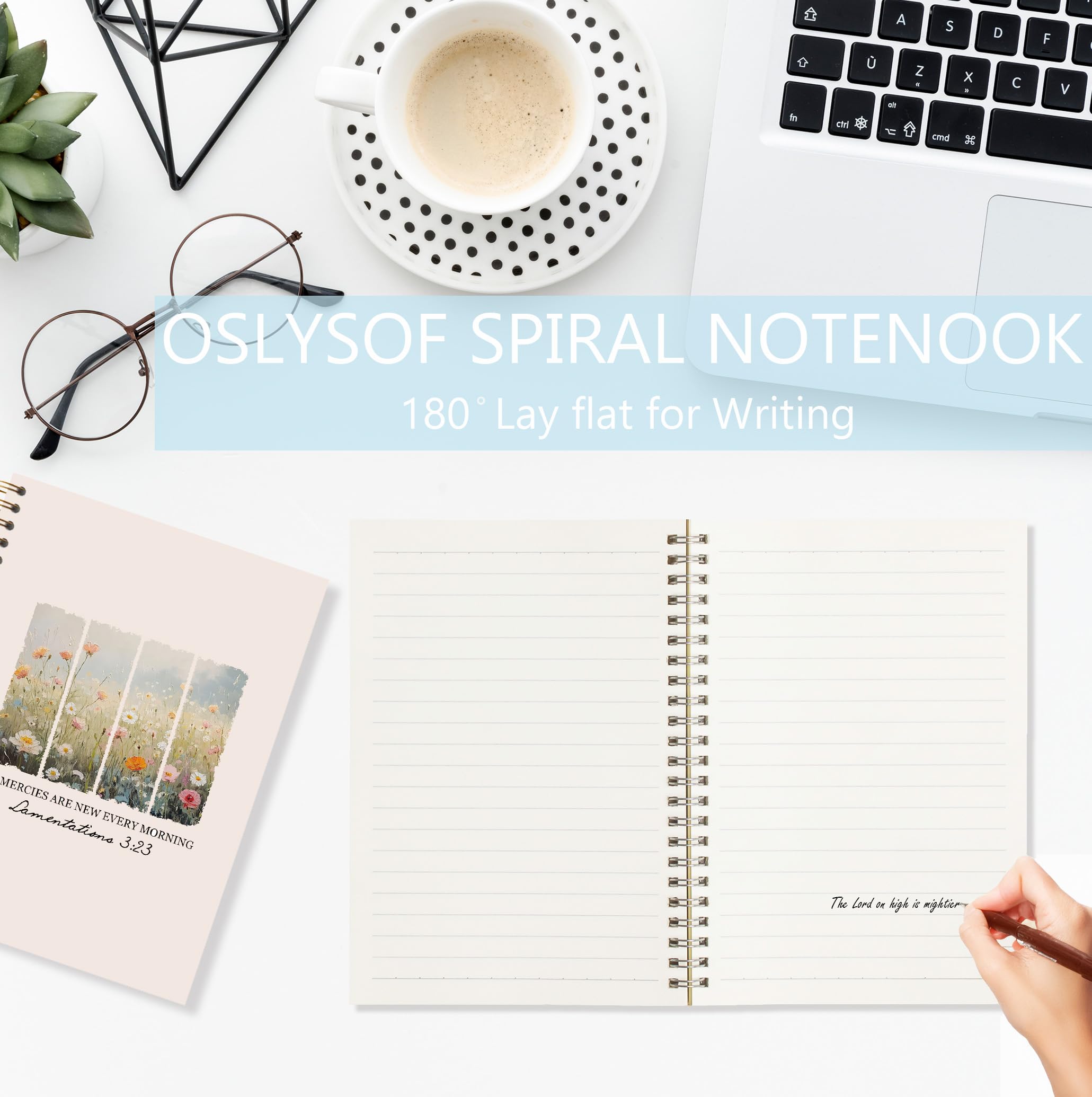 Notatnik spiralny Christian Wildflower, 'His Mercies are New Every Morning Bible Journaling Notebook, zeszyty biblijne do robienia notatek, dziennik z Pismem Świętym, 14 x 21 cm z 164 stronami