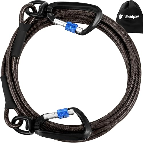 Cable de amarre para perros de 25 pies, resistencia a la rotura de 1500 libras, cables resistentes con gancho giratorio con cerradura para patio y