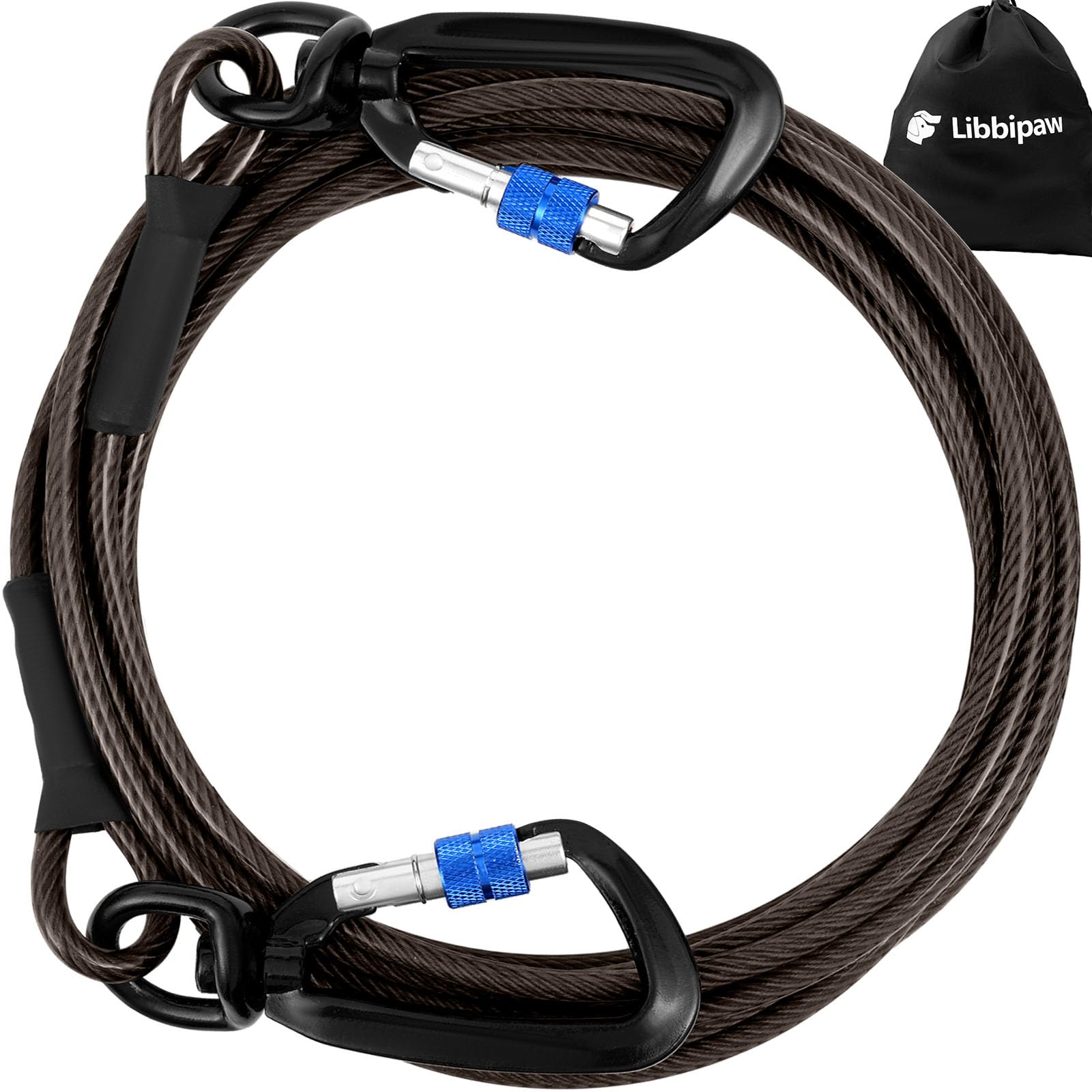 Dog Tie Out Cable 30FT Heavy Duty Chew Proof, Tangle-Free Runner with 360° Swivels & Locking Clip for Large Dogs Up to 250LBS - Rust Proof Leash for Yard, Camping, Outside (Black 30FT)