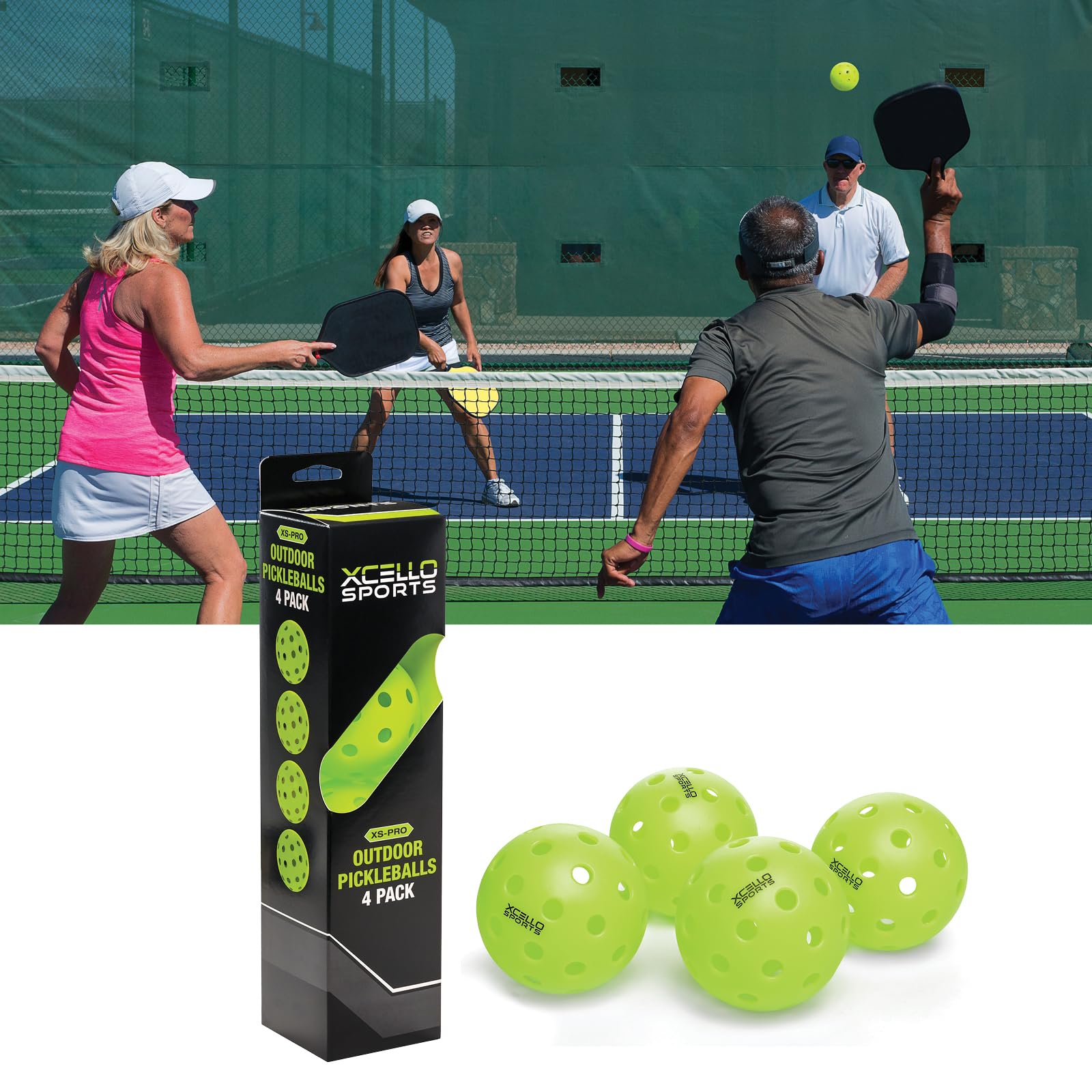 Xcello Sports Pickleball per esterni, confezione da 4, 40 fori, verde neon