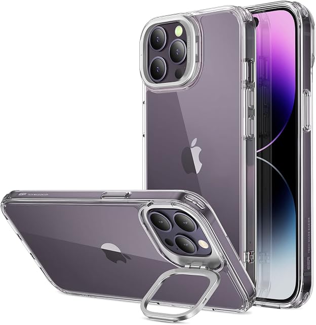 ESR Classic Kickstand Case Compatible with iPhone 14 Pro Max Case, Clear Case with Stand, Military-Grade Protection, Built-In Camera Ring Stand, Scratch-Resistant Acrylic Back, Clear