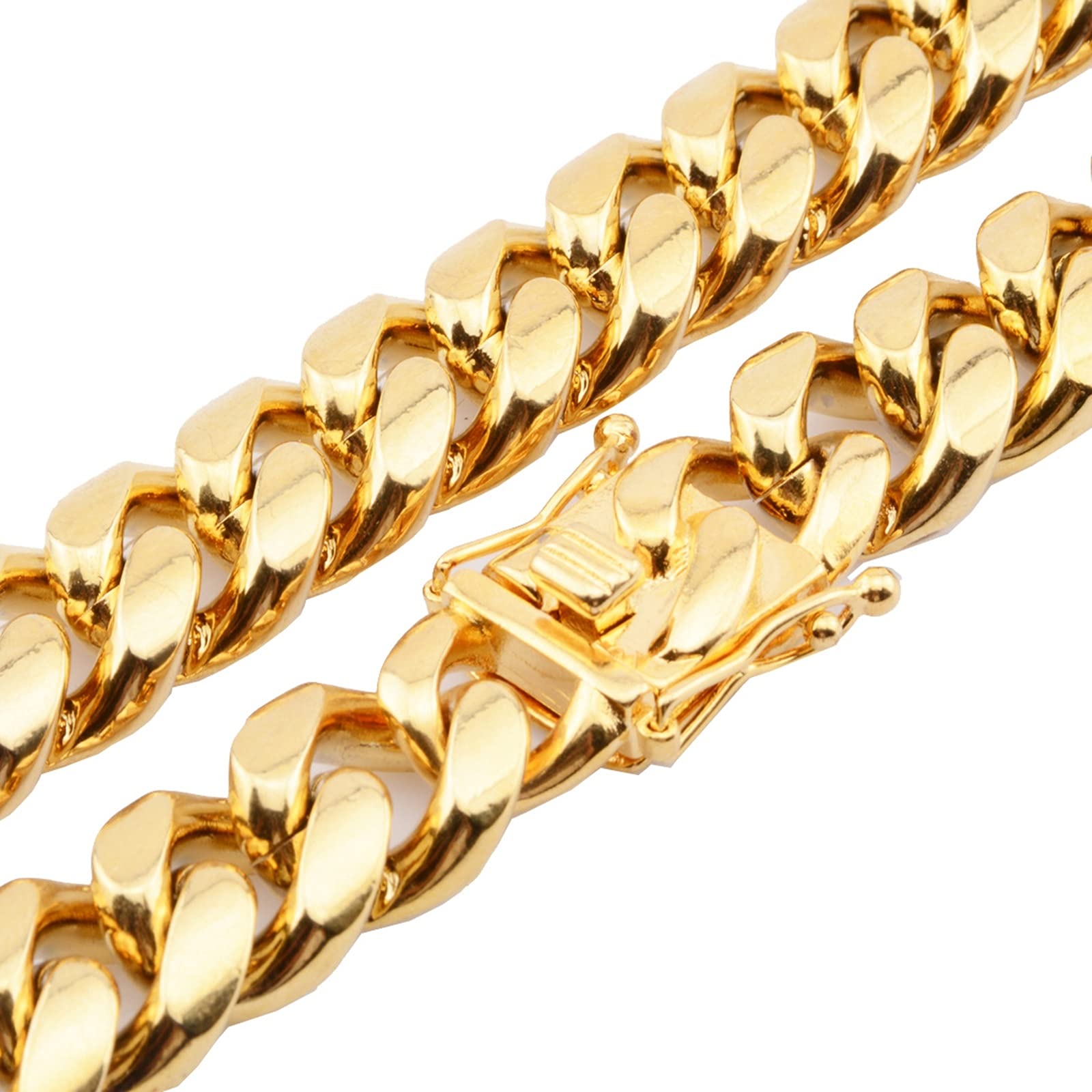 Collana Uomo Oro Collana Catena Inox Collana Donna Lunga, Catena Oro 46-76cm, Catena a Maglia Cubana in Acciaio 12mm