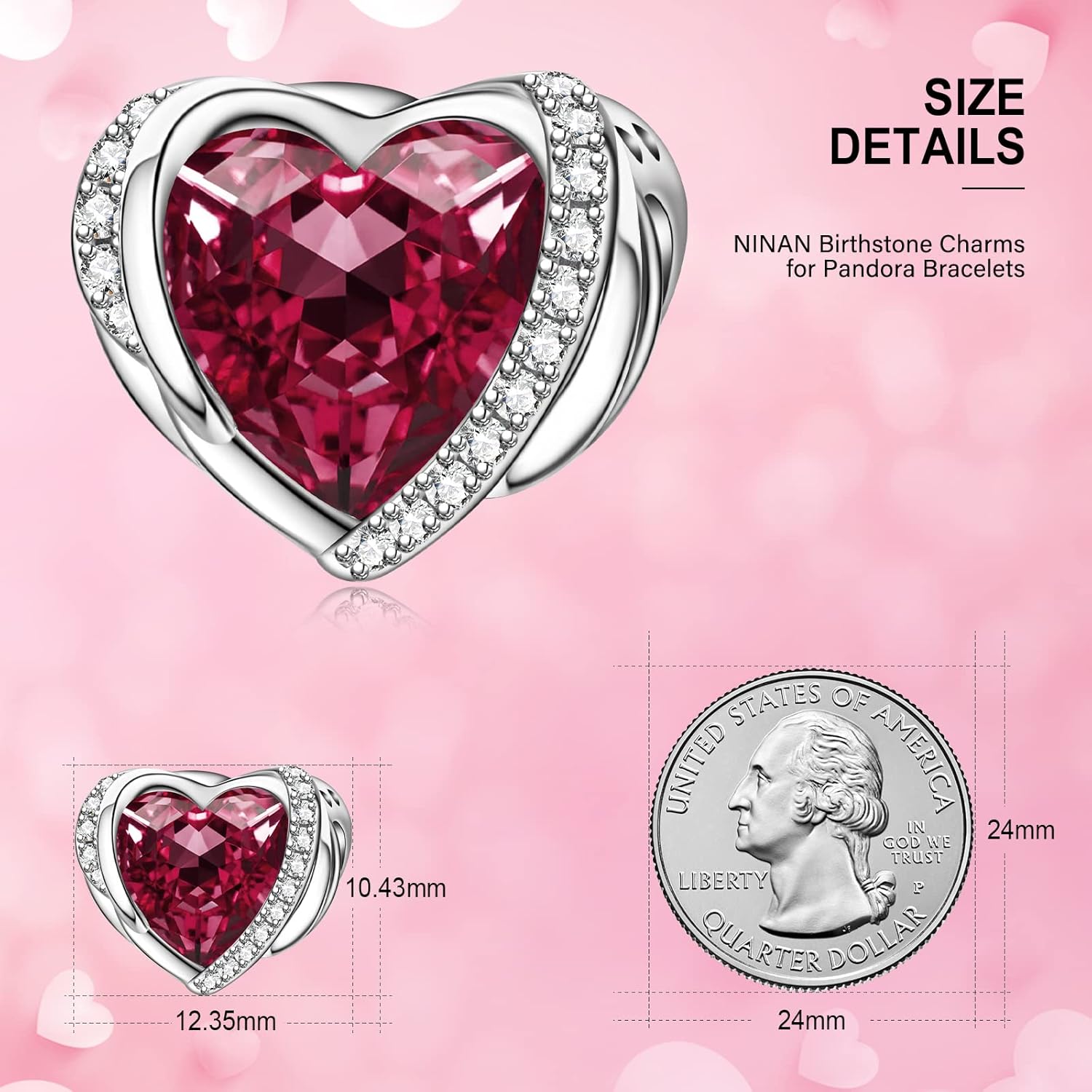 NINGAN Birthstone Charms for Bracelets, Angel Wings 925 Sterling Silver Love Heart Bead Pendant Engraved Symbolizes, Happy Birthday Mother's day Jewelry Gifts for Women