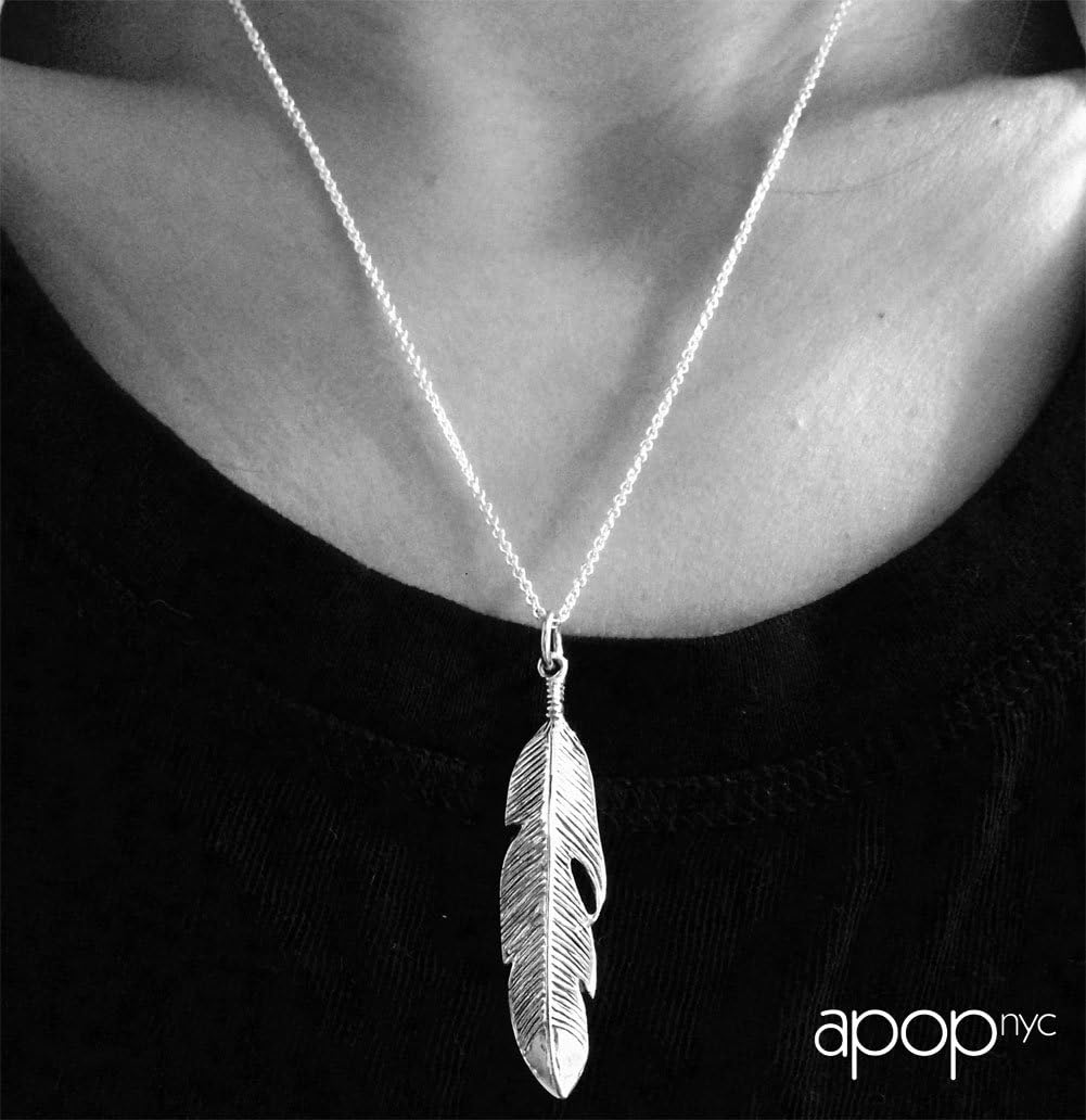 apop nyc 925 Sterling Silver Feather Pendant with Chain Necklace (16 in - 30 inch) [Jewelry]