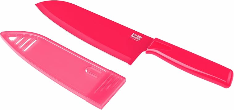 Kuhn Rikon COLORI Chefs Knife with Safety Sheath, 6 inch/15.24 cm Blade, Red