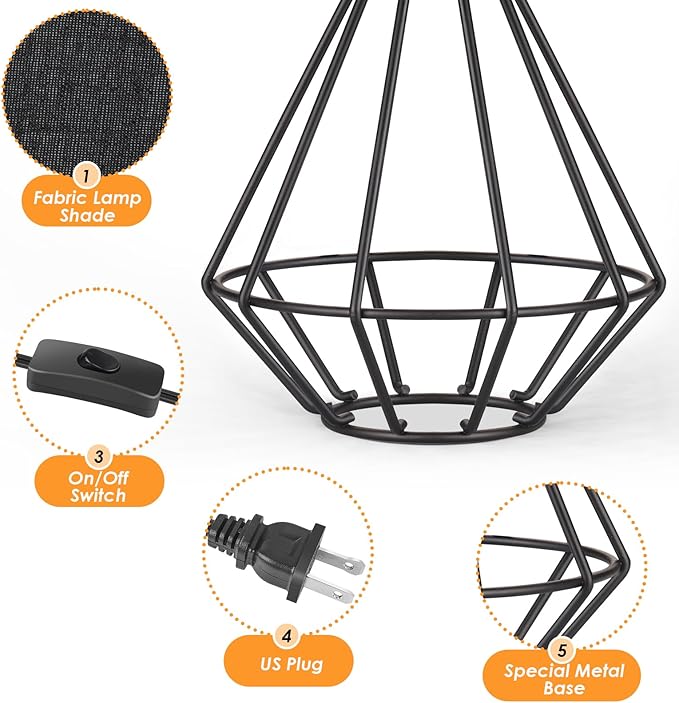 Set de 2 Lámparas de Mesa GGOYING, Negro, Moderna, Base Metal y Pantalla de Tela miniatura 6