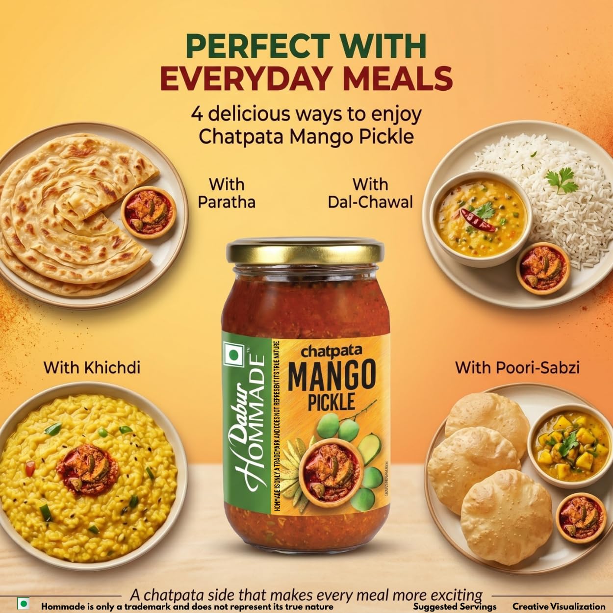 Dabur Hommade Mango Pickle: Aam Ka Achar in Mustard Oil | Spicy & Tangy Taste | North Indian Style | Ready-to-Eat | 400g 2