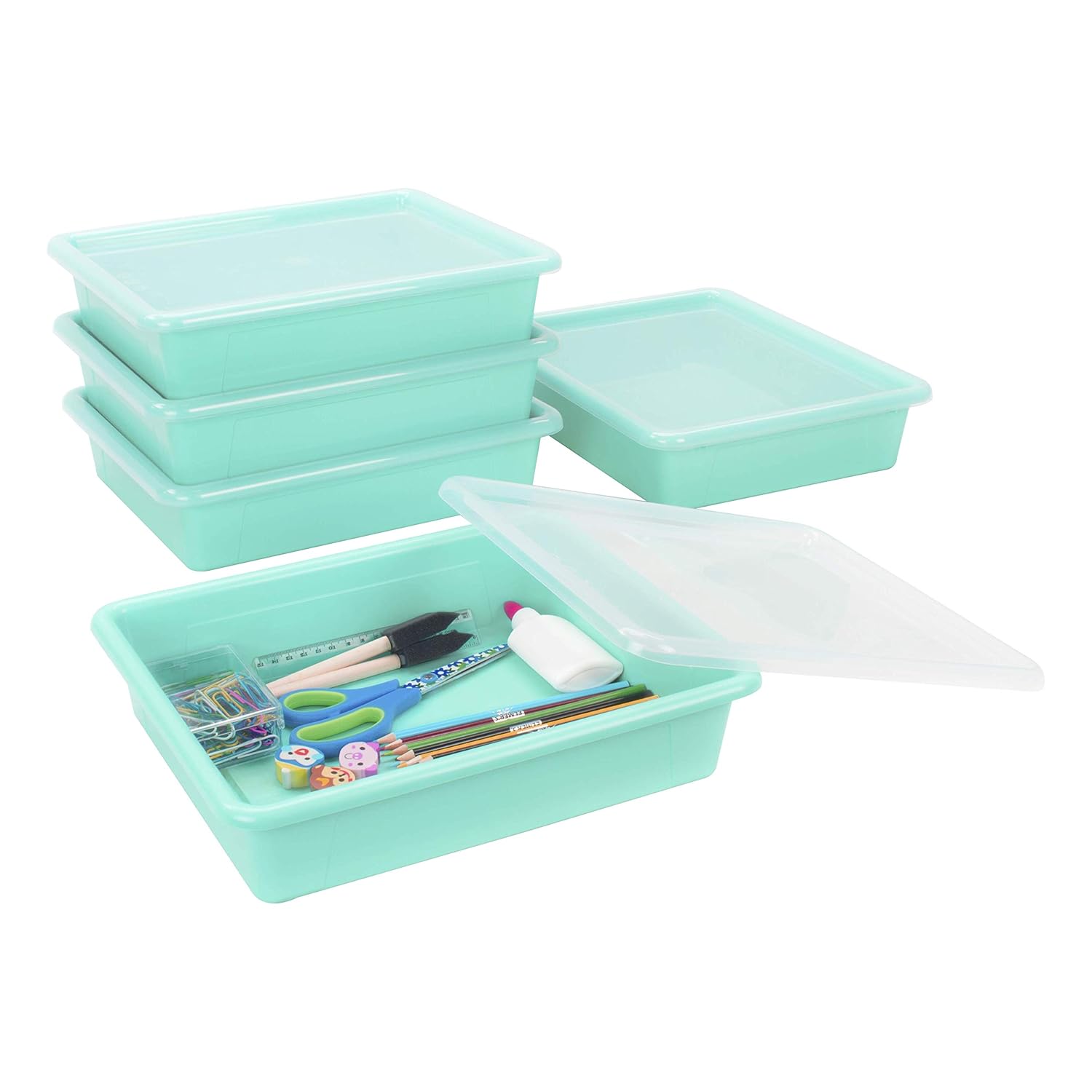 Storex Flat Storage Tray with Lid, Letter Size, 10 x 13 x 3 Inches