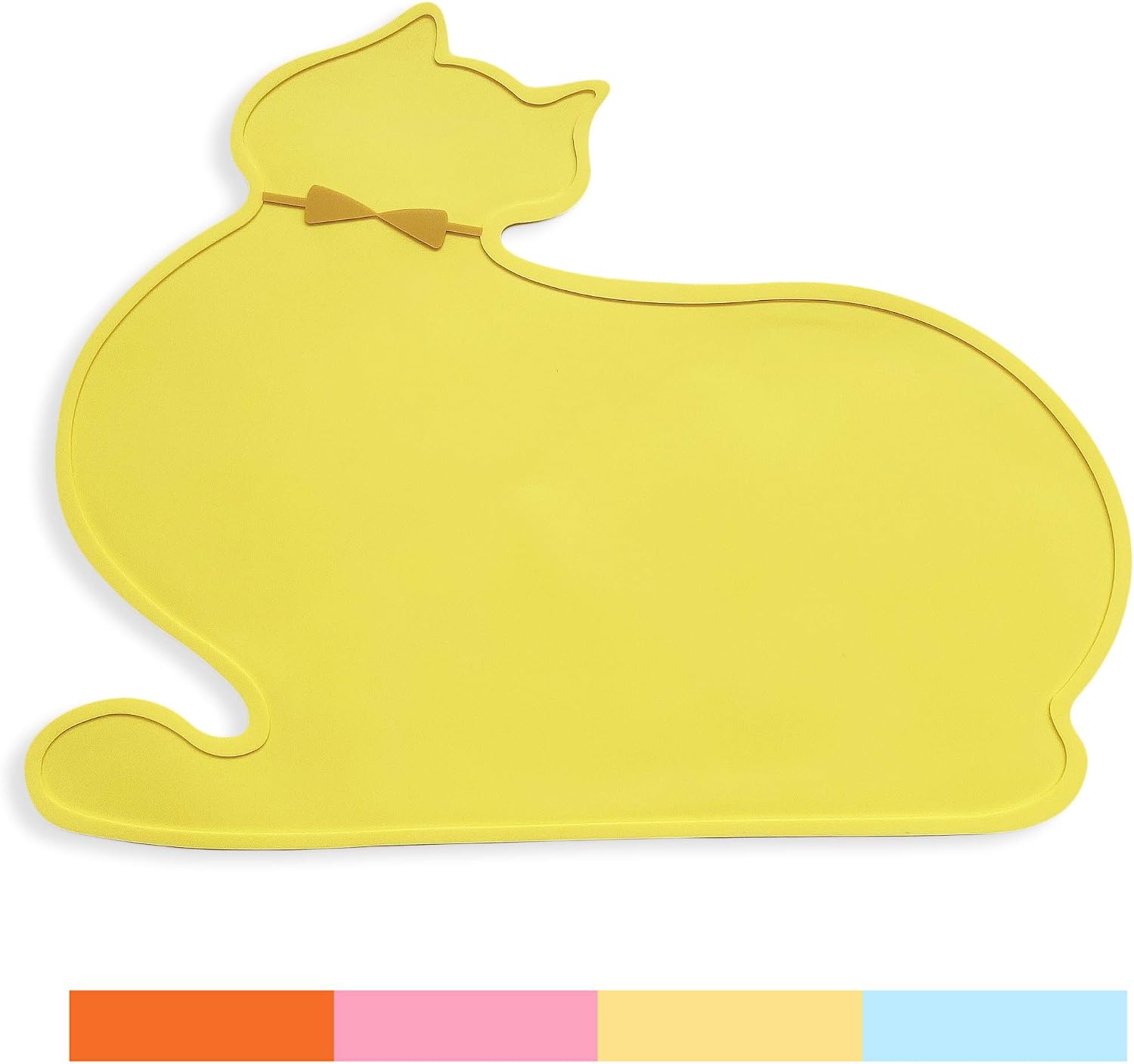 PINCTROT Pet Feeding Mat, Bowl Placemat for Cats Dogs, Tray with Raised Edges, Generous Size for Water Fountain Station, Food Grade Silicone (Yellow)