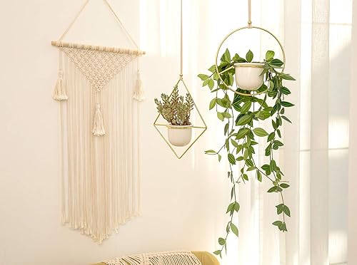 Miniatura 3 de Mkono Soporte de lazo de macramé para el cabello, colgador de pinzas para el cabello, diadema, organizador de almacenamiento con flecos, decoración