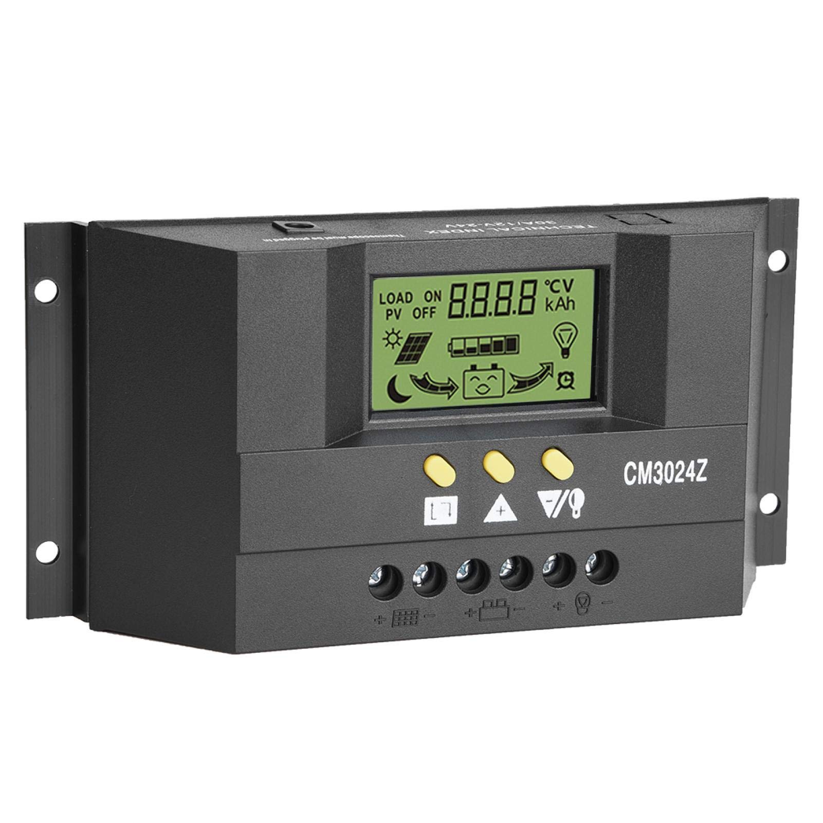 Dual-USB-Solarladeregler, PWM Intelligenter Solarpanel-Laderegler Regler LCD-Display 12V 24V 30A zum Anschließen von Batterie, Solarpanel und DC-Last
