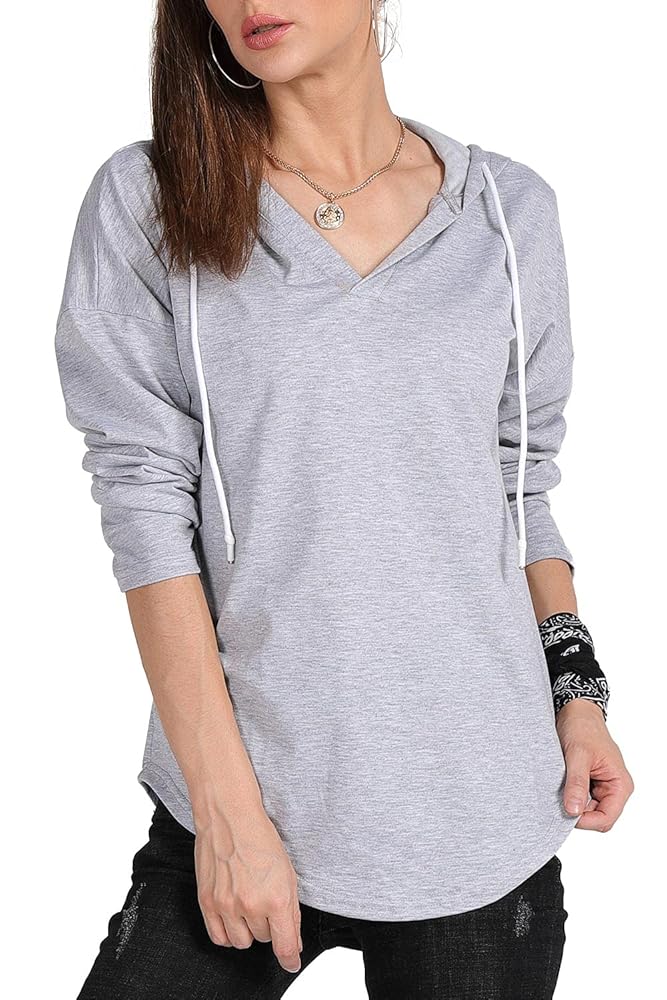 MAGICMK Women's Deep V Neck Long Sleeves Drawstring Curved