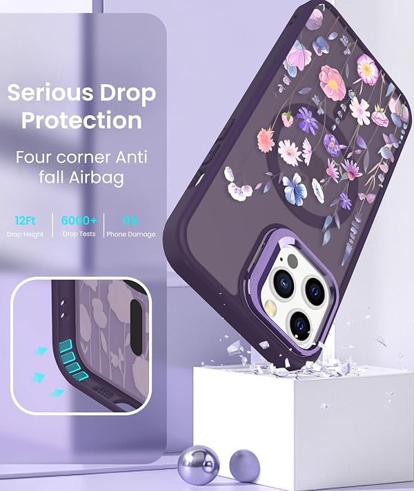 Dretal for iPhone 12 Case,iPhone 12 Pro Case Floral, with Screen Protector, Camera Stand,Military-Grade Protection,Translucent Matte Magnetic Shockproof Flower Pattern Case for Women Girls - Colorful by Dretal - Image 13