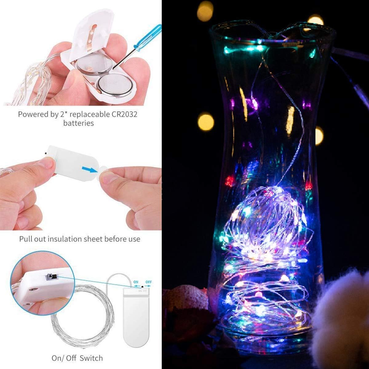 LED Fairy String Lights, 10 Pack 20 LED Micro Starry Lights Waterproof Silver Wire Battery Operated Lights Twinkle Star Lights Bottle Lights for Bedroom Garden Party Xmas (Multi Color)