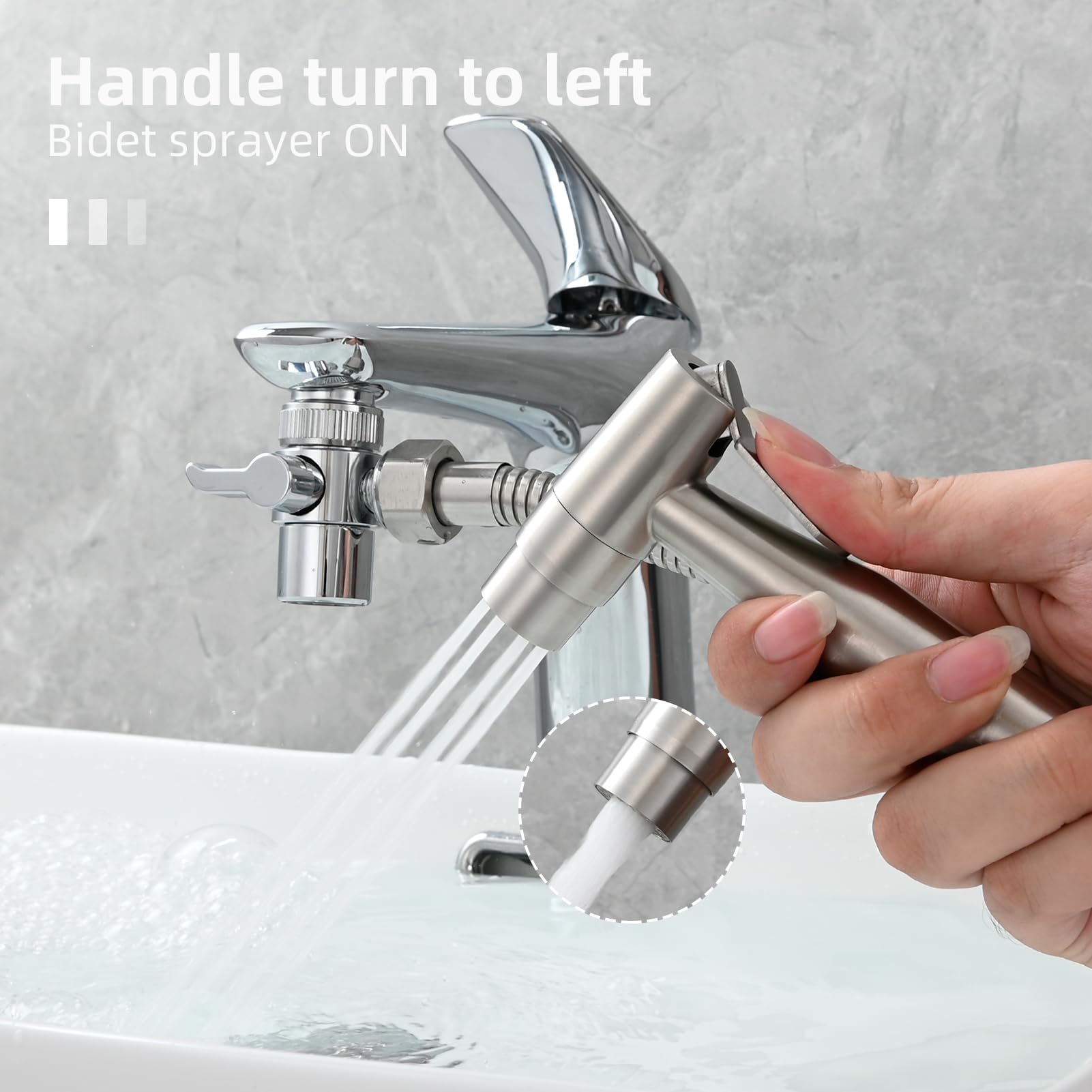 Tecmolog Bidet Handbrause Edelstahl Bidet Duschkopf Set 2 Strahlart Bidet Sprayer mit 2m Edelstahl Schlauch, Duschkopfhalter und 2 Wege Umschaltventil, WS024AF4