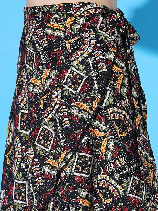 Image of GirlCode Women's Boho Floral Print Wrap Front Self Tie Knot Midi Skirt Women & Girls