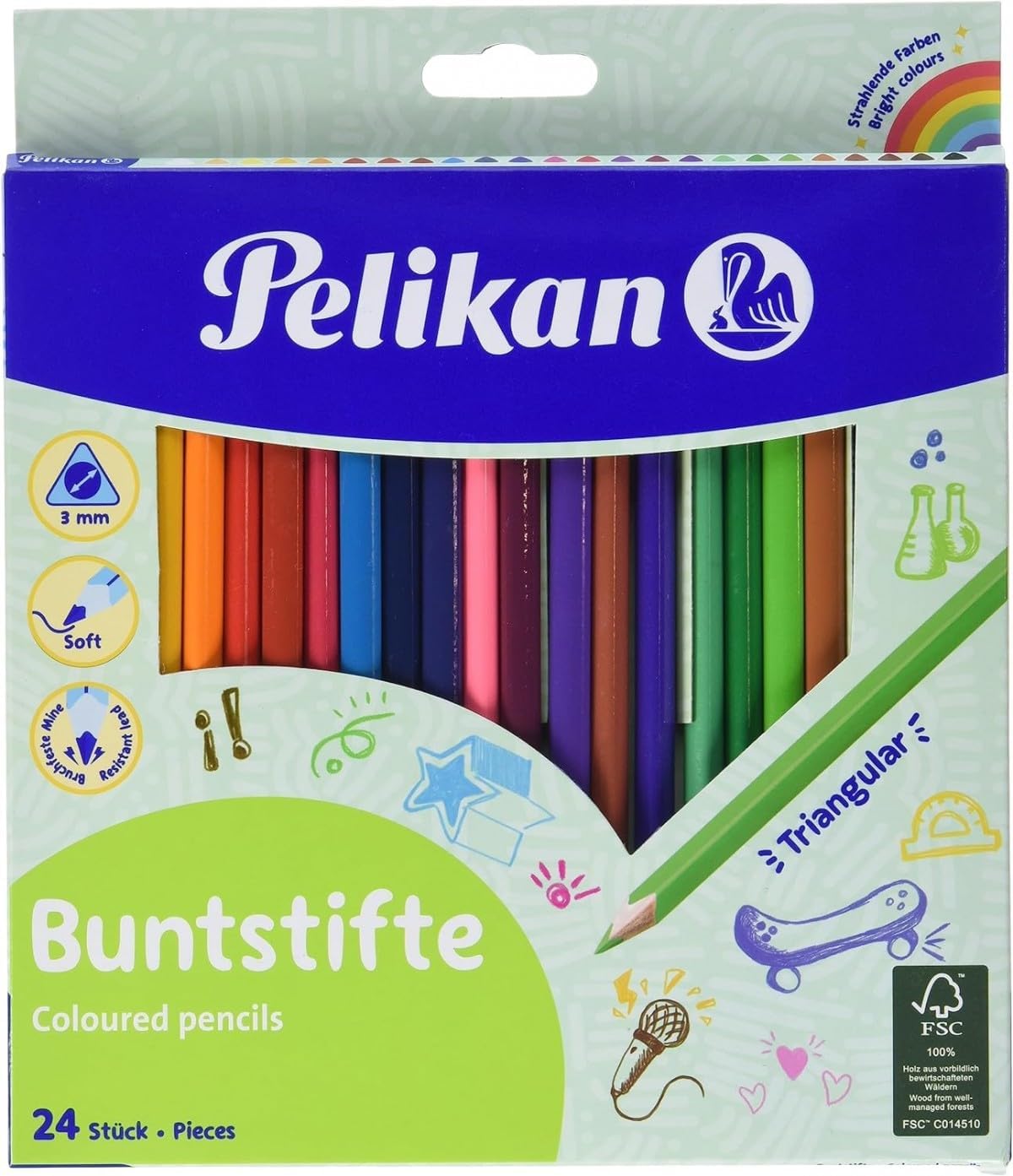 Pelikan 700122 Triangular Colouring Pencils (Pack of 24) FSC