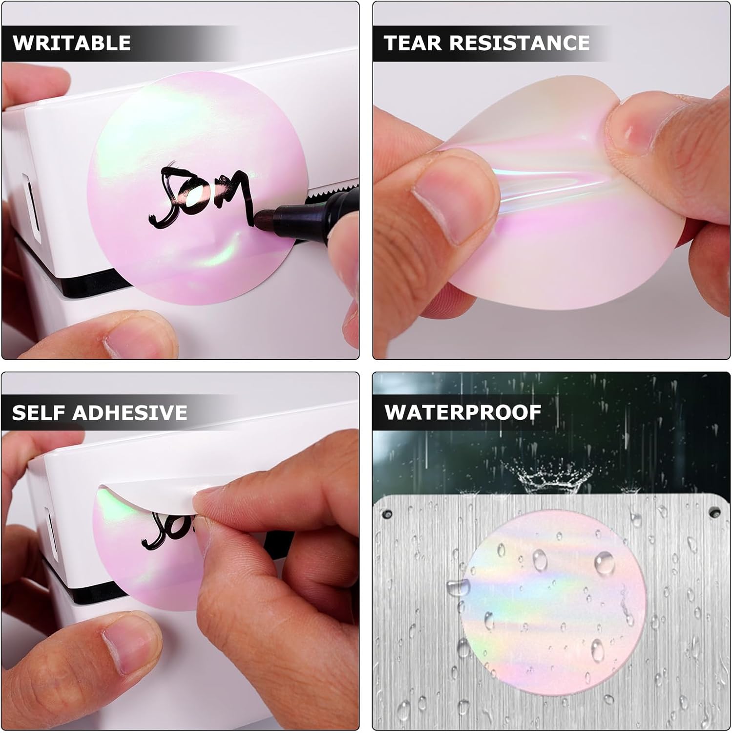 Holographic Thermal Labels Vinyl 2 Inch Self-Adhesive Rainbow Direct Dot Stickers Roll Waterproof Printable Circle Decals for QR Code DIY Name Tag 300 PCS - Image 7