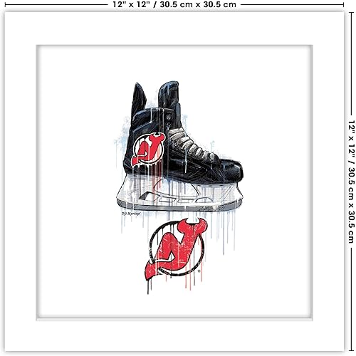 Miniatura 6 de Trends International Gallery Pops NHL New Jersey Devils - Arte de pared de patín de goteo, versión enmarcada blanca, 12 x 12 pulgadas