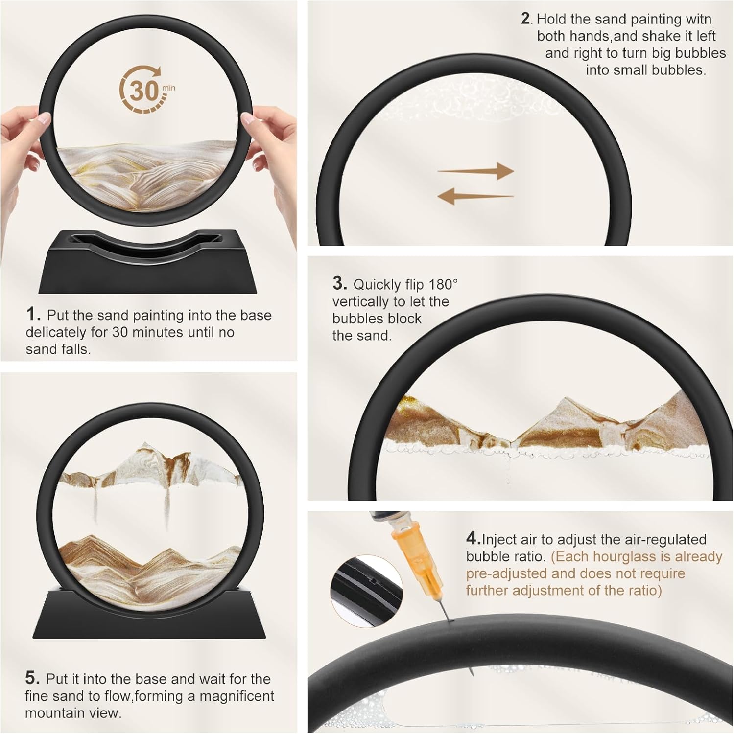 Wai Danie Moving Sand Art Picture Decor, 3D Deep Sea Sandscape Liquid Motion,Round Glass Frame Display Flowing Sand Relaxing Gift for Kids Adults Home Office Work Desktop Decoration (Coffee, 7")