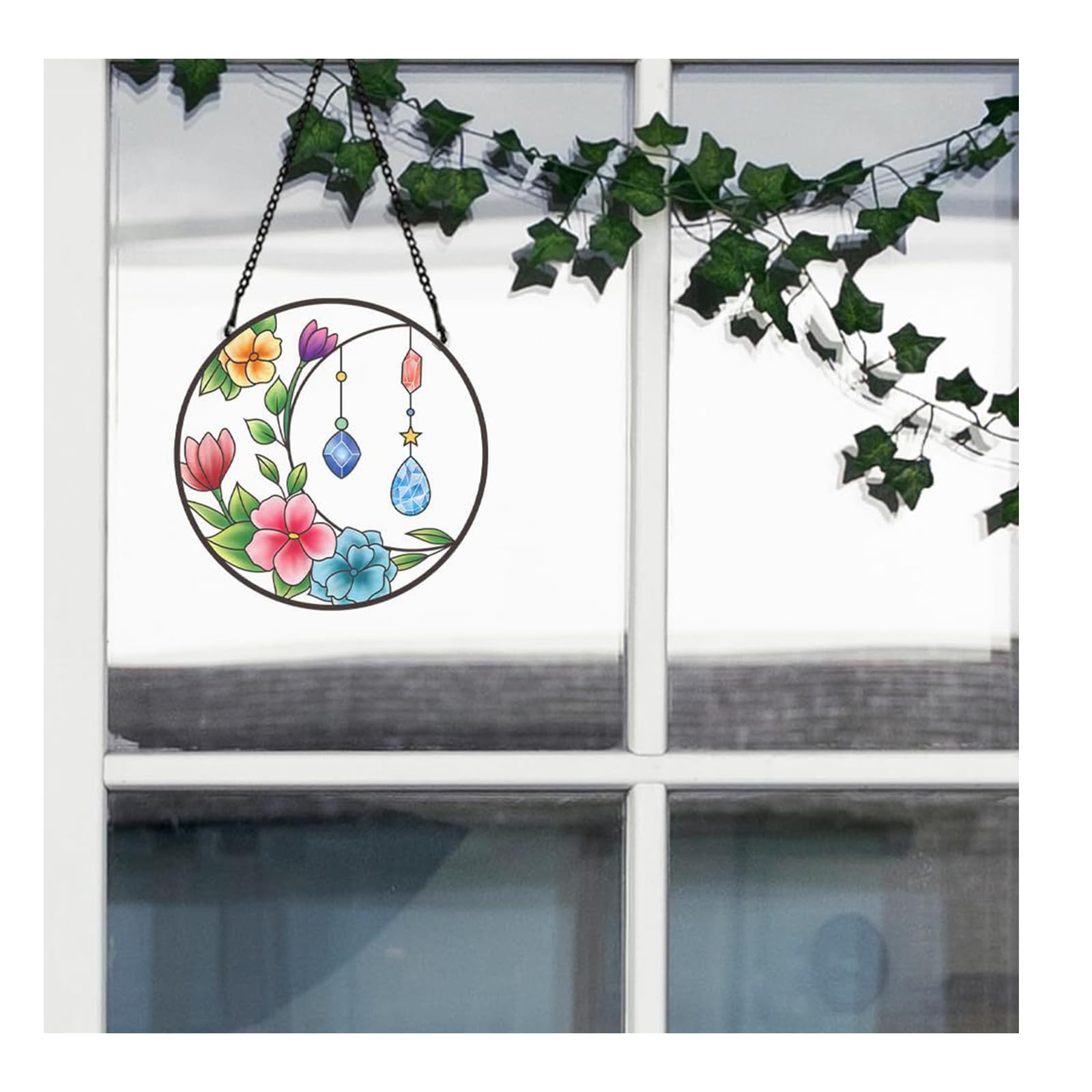 Yuelulala Suncatchers Moon Crystal Flower Acrylic Stained Glass Sun Catcher Summer Patio Garden Hanging Tree Ornament for Window Bedroom Car Home Garden Office Party Wedding Decorations(A29-1) - Image 2