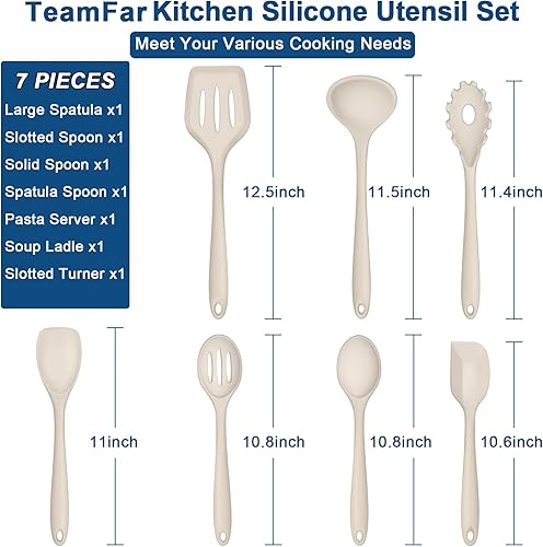 Miniatura 9 de TeamFar Utensilios de cocina, 7 piezas de utensilios de cocina de silicona para hornear, utensilios de cocina antiadherentes con cucharón, espátula,