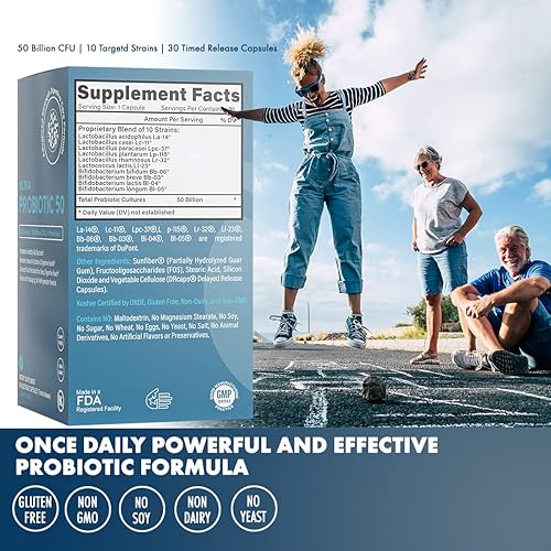 Miniatura 3 de Prebióticos y probióticos 50 mil millones de UFC para mujeres y hombres  Probióticos bifidobacterias lactobacilos de liberación temporal para la