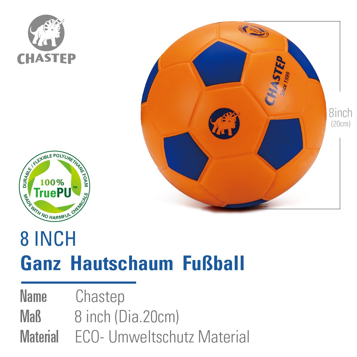 8" Foam Soccer Ball Schaumstoffball Perfekt für Kinder oder Anfänger. Spielen und trainieren Sie Soft Kick & Safe (Orange/Blau)