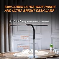 Vista 2 de G Keni 3400LM Ultra Bright LED Desk Lamp with Clock for Home Office, 31.5″W x 27″H, 25W Auto-Fill Brightness Desk Light with Timer, Touch Gooseneck