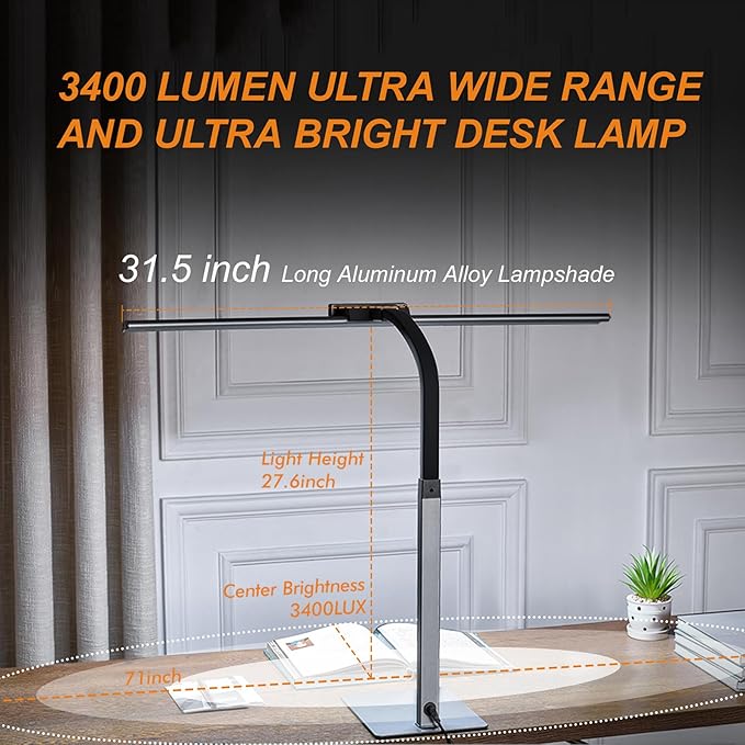G Keni G Keni 3400LM Ultra Bright LED Desk Lamp with Clock for Home Office, 31.5″W x 27″H, 25W Auto-Fill Brightness Desk Light with Timer, Touch Gooseneck Architect Lights for Work Study Read (Base) photo 2
