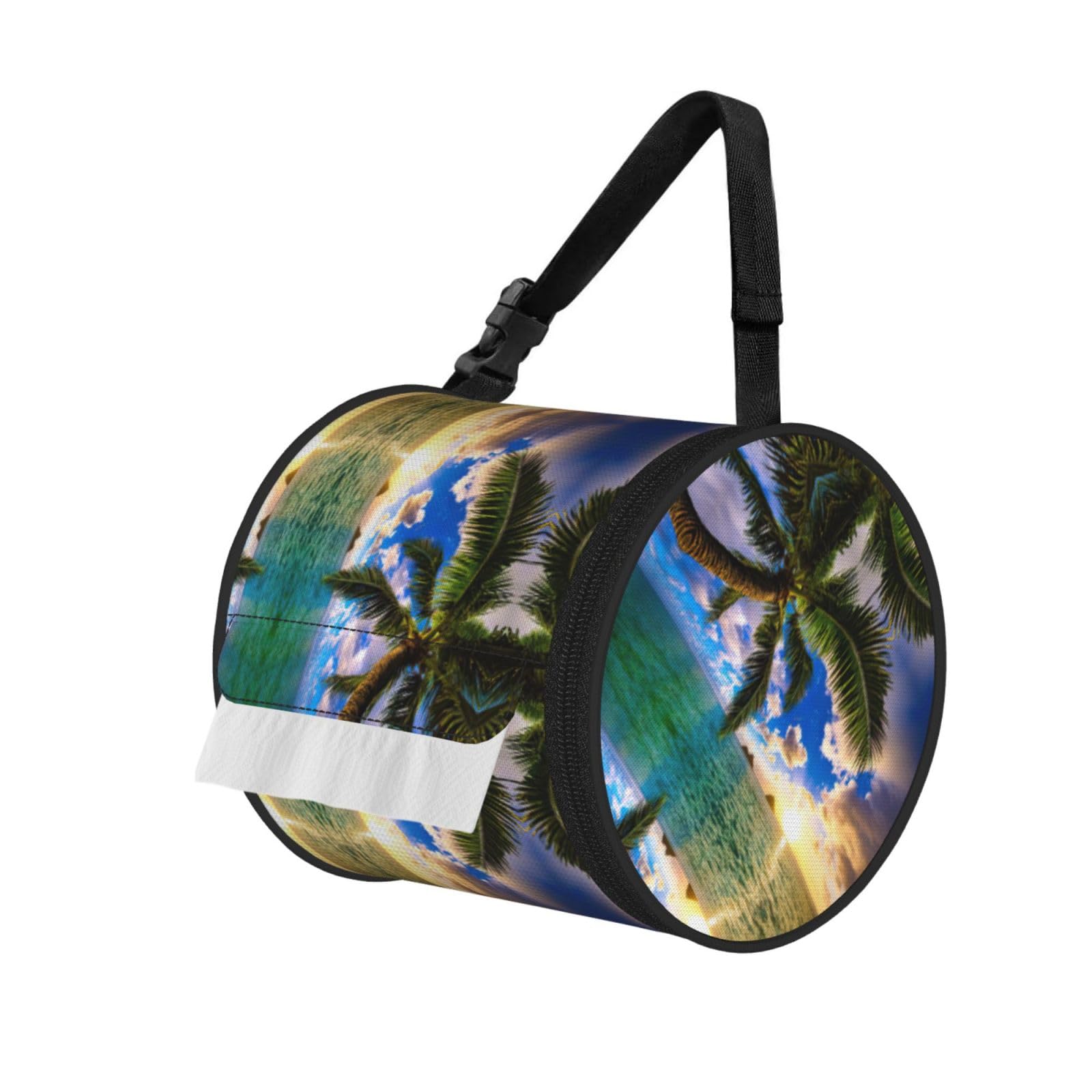 Beautiful Sunrise Ocean Printed Toilet Paper Holder Bag, Adjustable Strap Roll Paper Organizer for Car Kitchen Outdoor