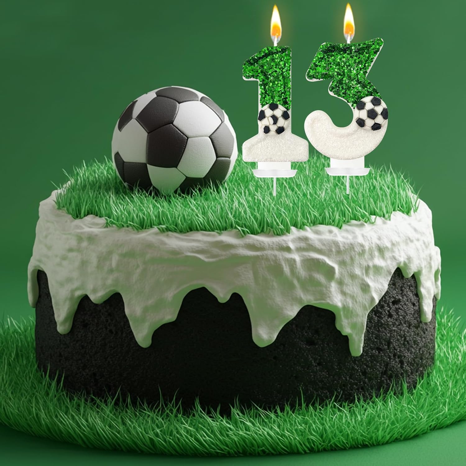 Soccer Birthday Candles Cake Topper for Girl and Boy, Wedding Cakes, Anniversaries, Party Celebrations, Birthday Decorations (Green White, 13) image 4