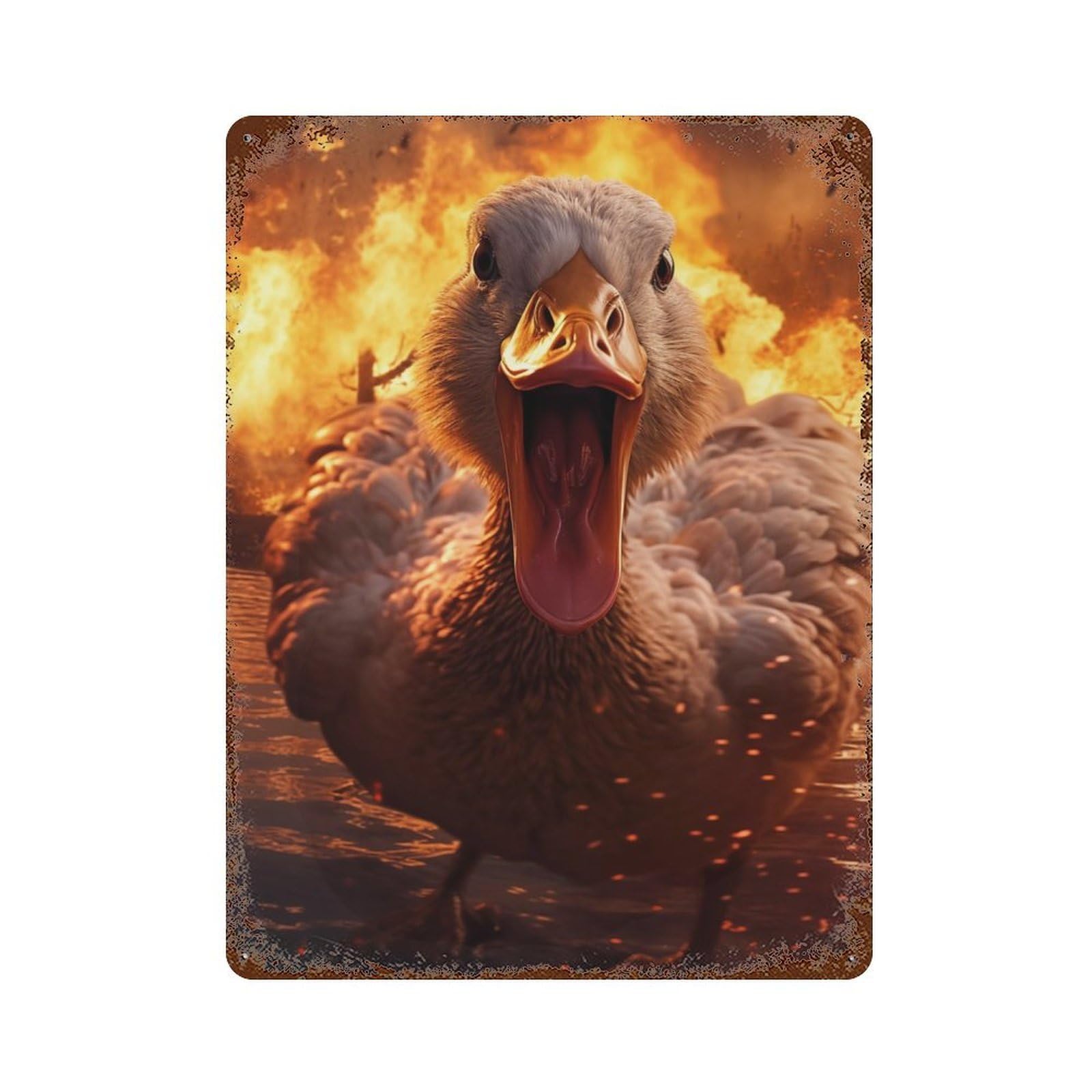 Angry Goose Fire Explosion 15.7"x11.8" Rust Effect Tin Sign, Industrial Home Decor for Living Room, Hallway And Home Decor