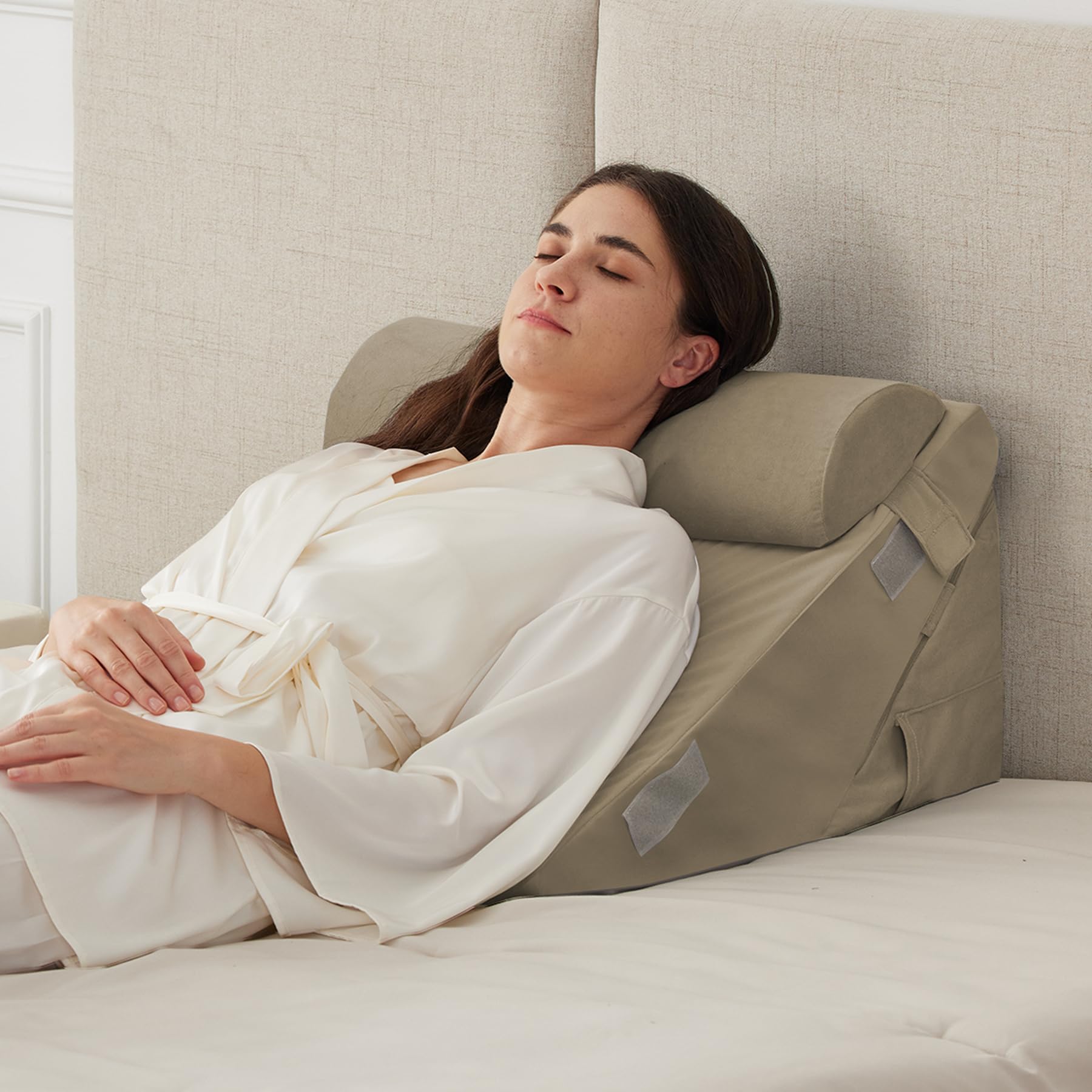 Ruqmuis Wedge Pillow Set for After Surgery, 3PCS Adjustable 9&amp;12 Inch Bed Wedge Pillow for Sleeping, Incline Pillow Wedge for Headboard, Post Surgery, Acid Reflux, Neck&amp;Back Support, Plush Brown
