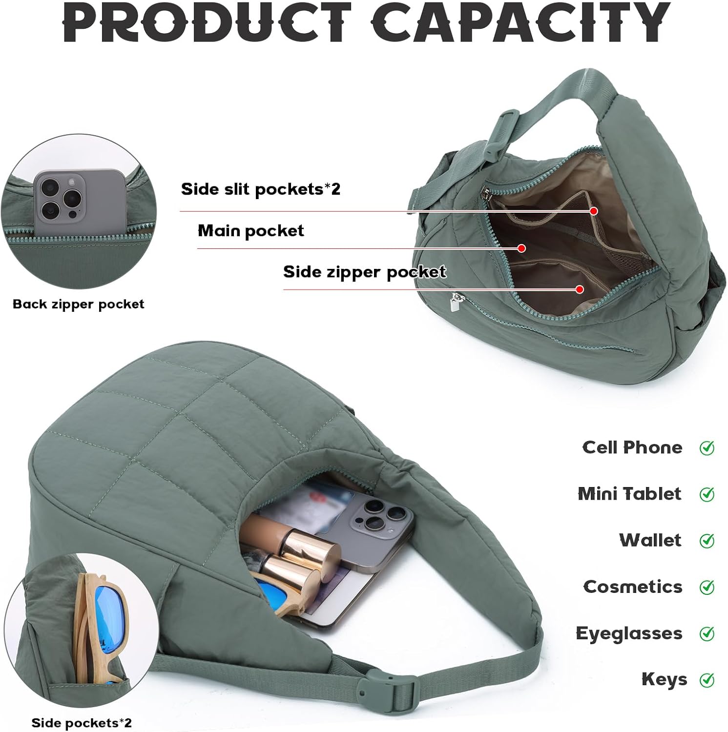 Fecialy Puffer Crescent Shoulder Bag for Women Small Nylon Quilted Handbags Puffy Purses with Adjustable Strap - Image 6