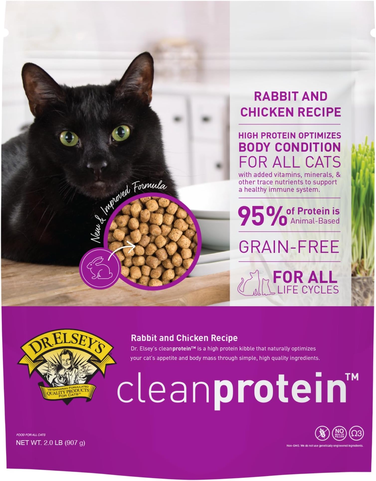 Dr. Elsey's® cleanprotein Rabbit Cat Kibble 2lb. Bag