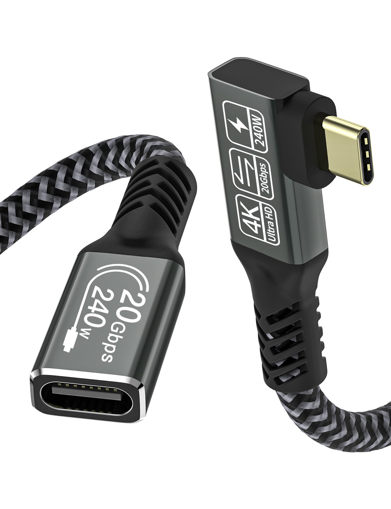 CAKOBLE prolunga usb c 50 cm, Prolunga USB C Maschio Femmina prolunga usb 3.2, Supporta 20 Gpbs Sync 240 W 4K@60Hz prolunga usb c 90 gradi Compatibile per iPhone 16/15, MacBook Pro Galaxy S24 S23