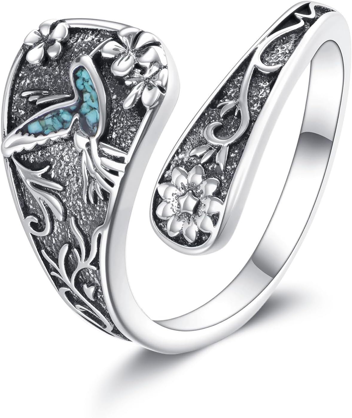 MONGAS Sun and Moon/Hummingbird/Hammerhead Ring Sterling Silver Created Turquoise Moon and Sun Ring Mountain Spoon Sun and Moon Jewelry For Women 7/8/9