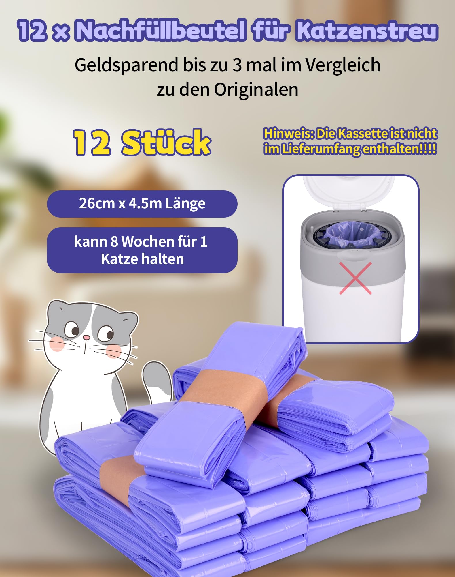 12 sztuk worków do uzupełniania żwirek dla kotów, folia uzupełniać do Litter Locker, kaseta LittyCat