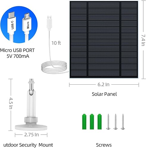 Miniatura 5 de Paneles solares de 5 W para cámara de seguridad, panel solar con puerto micro USB y USB-C para cámara de batería recargable de 5 V CC al aire libre,