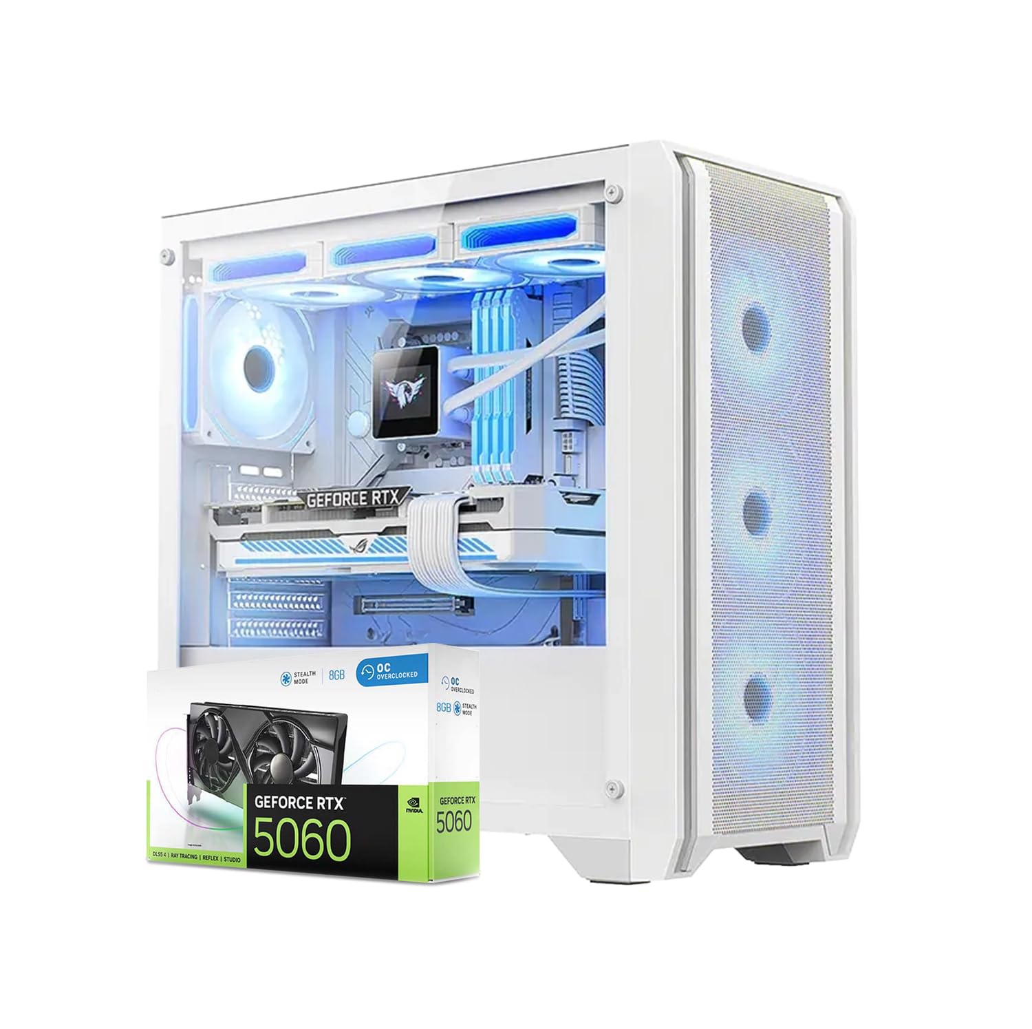 First Wave Havoc Gaming PC – 14th Gen Intel i7-14700K, RTX 5060 8GB Graphics, 1TB NVMe + 1TB SSD Storage, WiFi, Liquid Cooling, Win11 Pro,2Y Warranty – High-Performance PC (White, 32GB)
