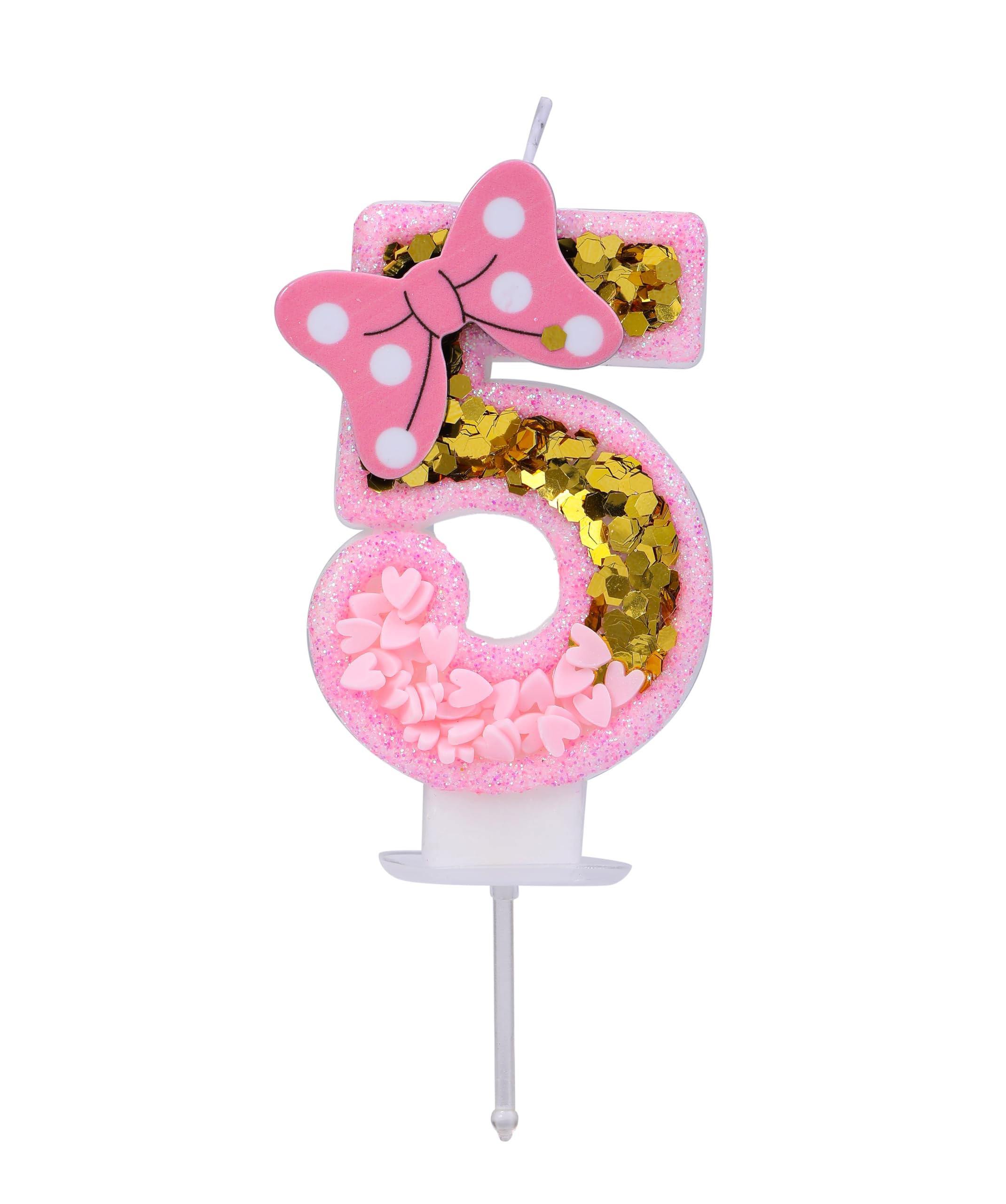 Kinsynko 5 Birthday Candle 3D Pink Bow Number 5 Candle for Cake Girl Women Sweet Theme 5th Birthday Wedding Anniversary Party Princess Cake Decoration