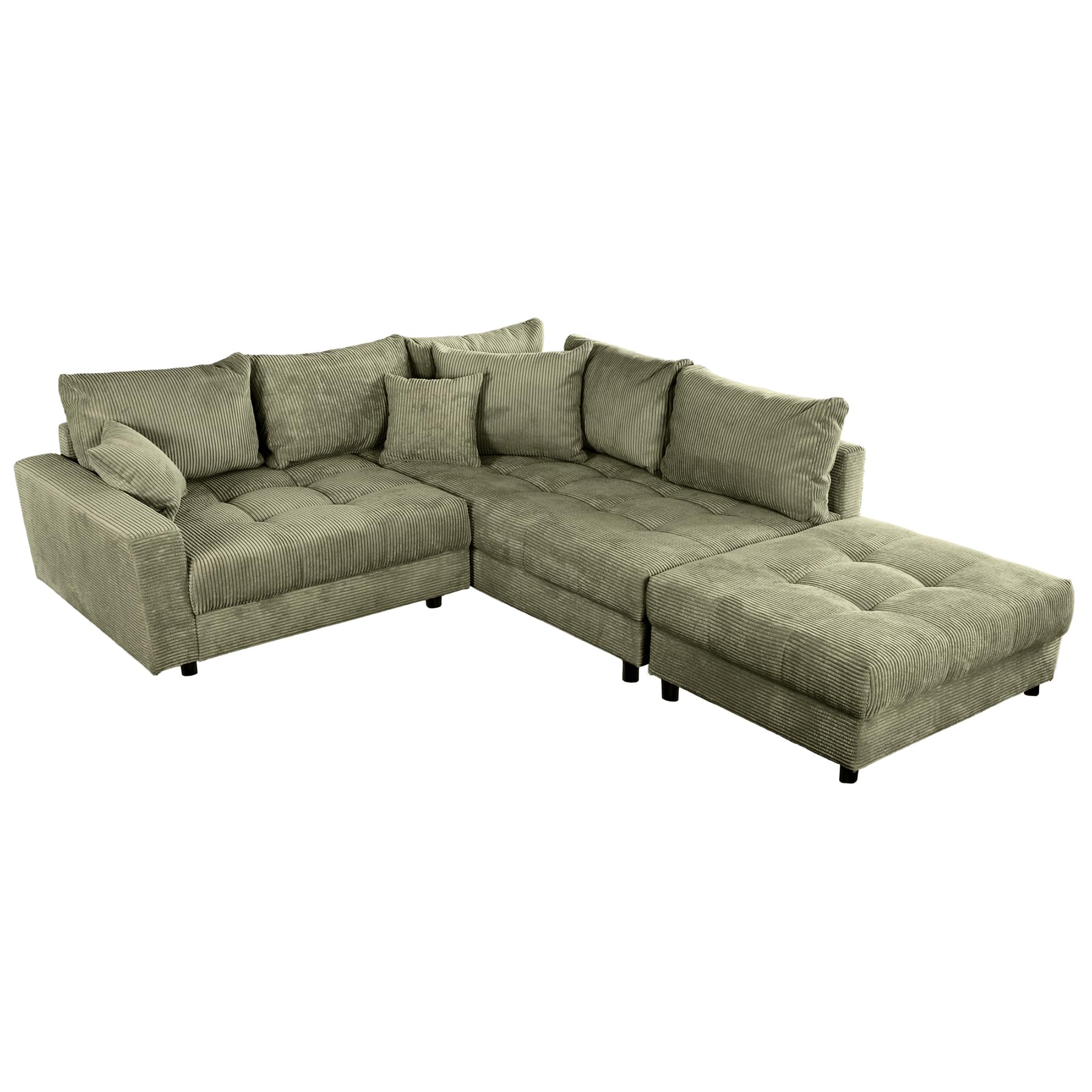 Riess Ambiente Ecksofa Kent 220 cm – grün, Cord, inkl. Hocker